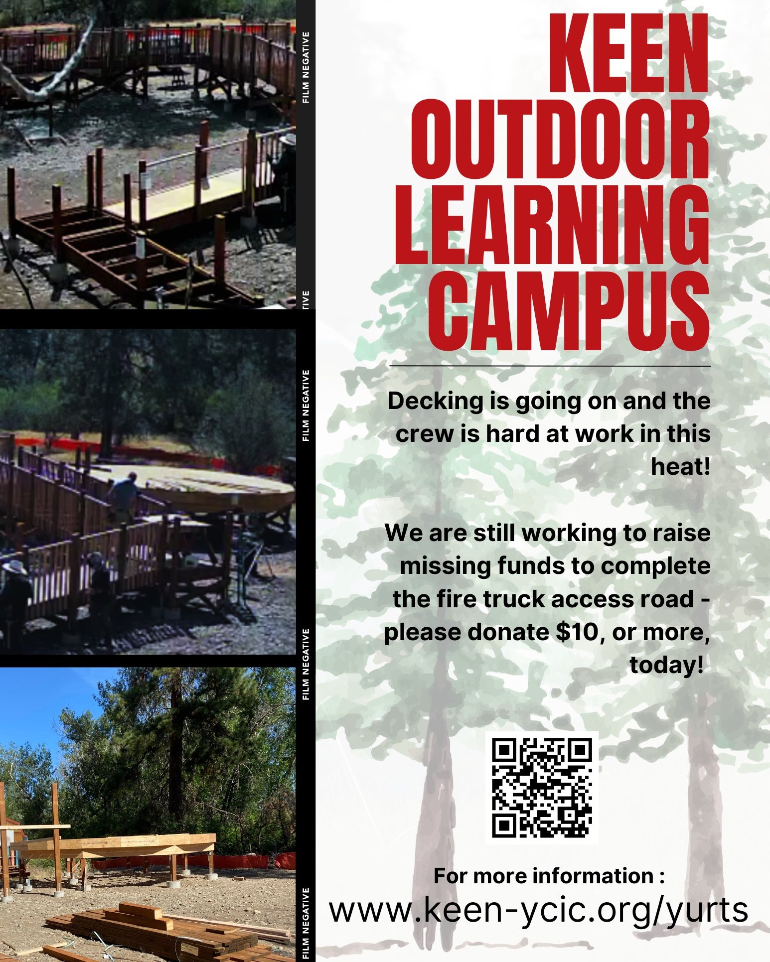 Progress is happening at KEEN's Outdoor Learning Campus!
The decking is going in on our new yurts, and it's exciting to see this vision becoming reality!
We're so close—but we still need your help to finish the critical safety improvements required to open the campus. Emergency access, fire safety infrastructure, and other site improvements are the final pieces needed before we can welcome children, schools, families, and community groups.
Every donation brings us one step closer to creating a place where kids can explore, grow, build confidence, and develop a lifelong connection to the outdoors.
Please consider making a donation today. Together, we can complete the Outdoor Learning Campus and create a lasting legacy for future generations. https://gofund.me/70fcbf7de
#HeartOfCamp #OutdoorLearning #EnvironmentalEducation #KEEN #YakimaCanyon #SupportLocalKids #CommunityStrong #GiveBack #ycic