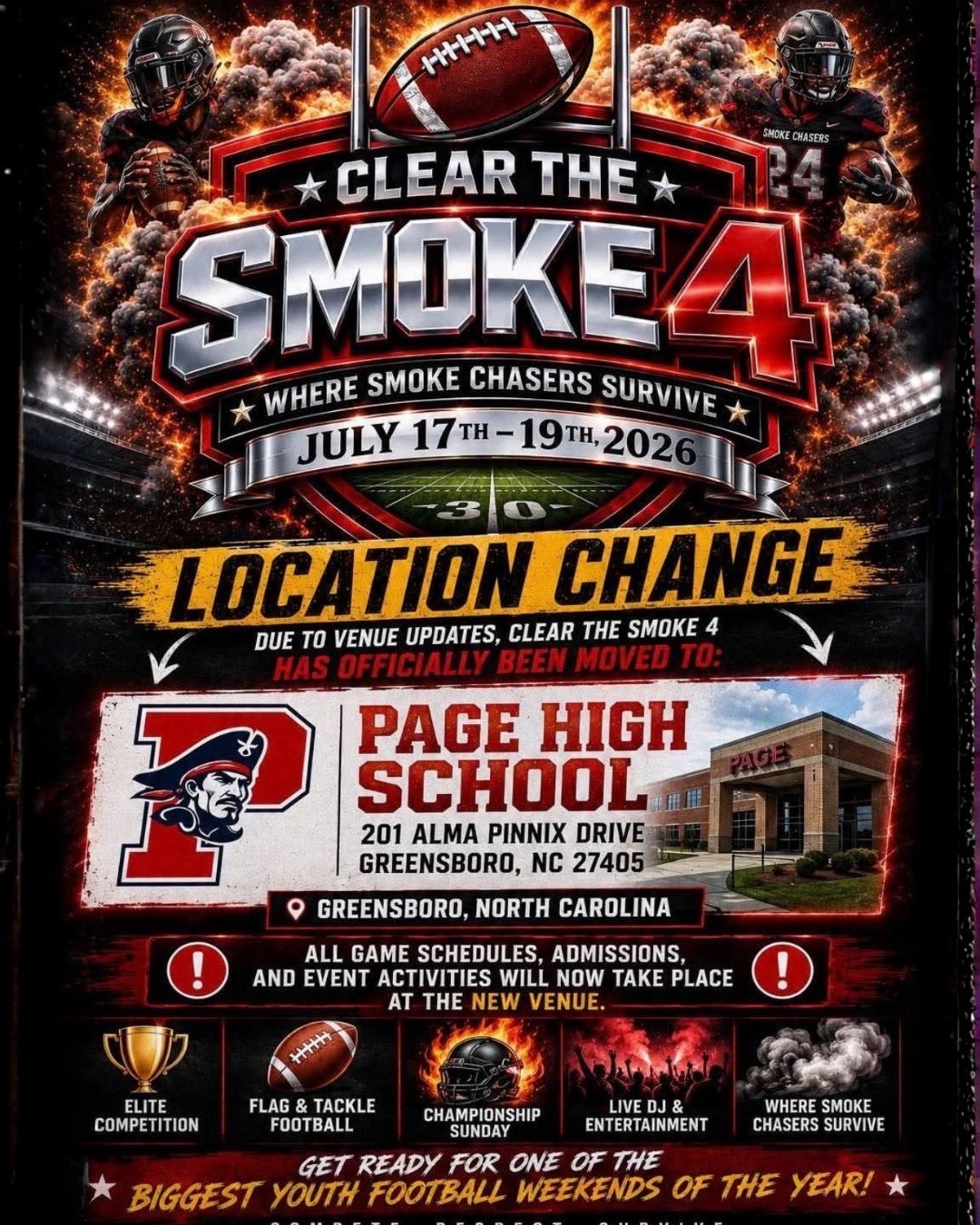 🚨 Next Stop Alert! 🚨
Clear the Smoke 4 @ Page High School
📍 201 Alma Pinnix Drive, Greensboro, NC 27405
🗓️ This Fri. + weekend: 7/17-7/19
Come through and check out the latest ParkLyfe and HLF ATL merch!
Look for the red tent — you can't miss it!
🔥 Ready to level up your drip? 🔥
Head over to parklyfe.com and subscribe to our email list for the latest updates and fresh product drops. Sign up as a ParkLyfe Member and unlock exclusive deals and promos!
Join the movement - Unleash Your Drip!
#parklyfe #unleashyourdrip #flagfootball #tacklefootball #Clearthesmoke #pagehighschool
