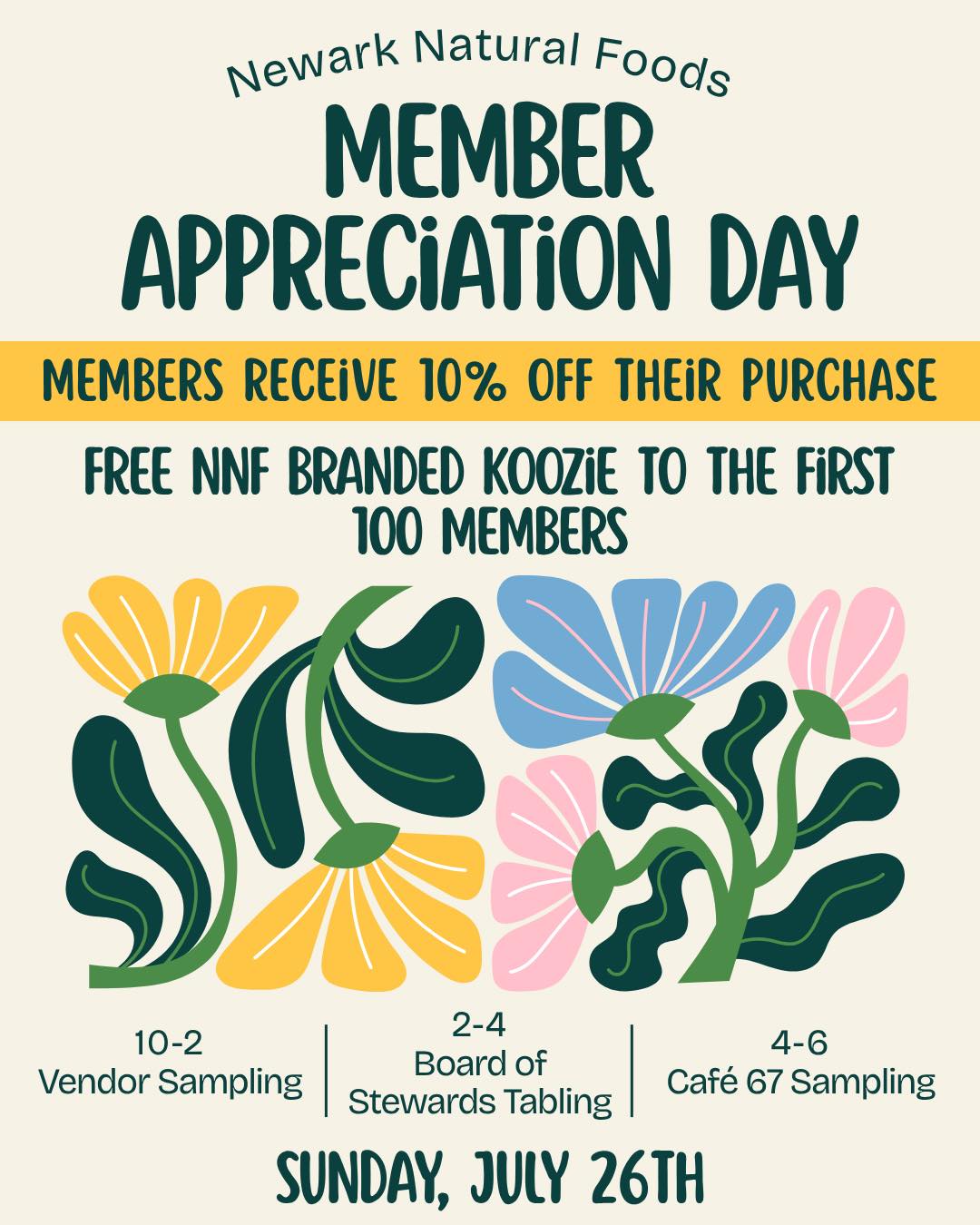 Free merch alert 🚨 Join us Sunday, July 26 for our next Member Appreciation Day!
Not only do all members save 10% on their groceries, but the first 100 members will receive a free NNF branded koozie, so be sure to show up early!