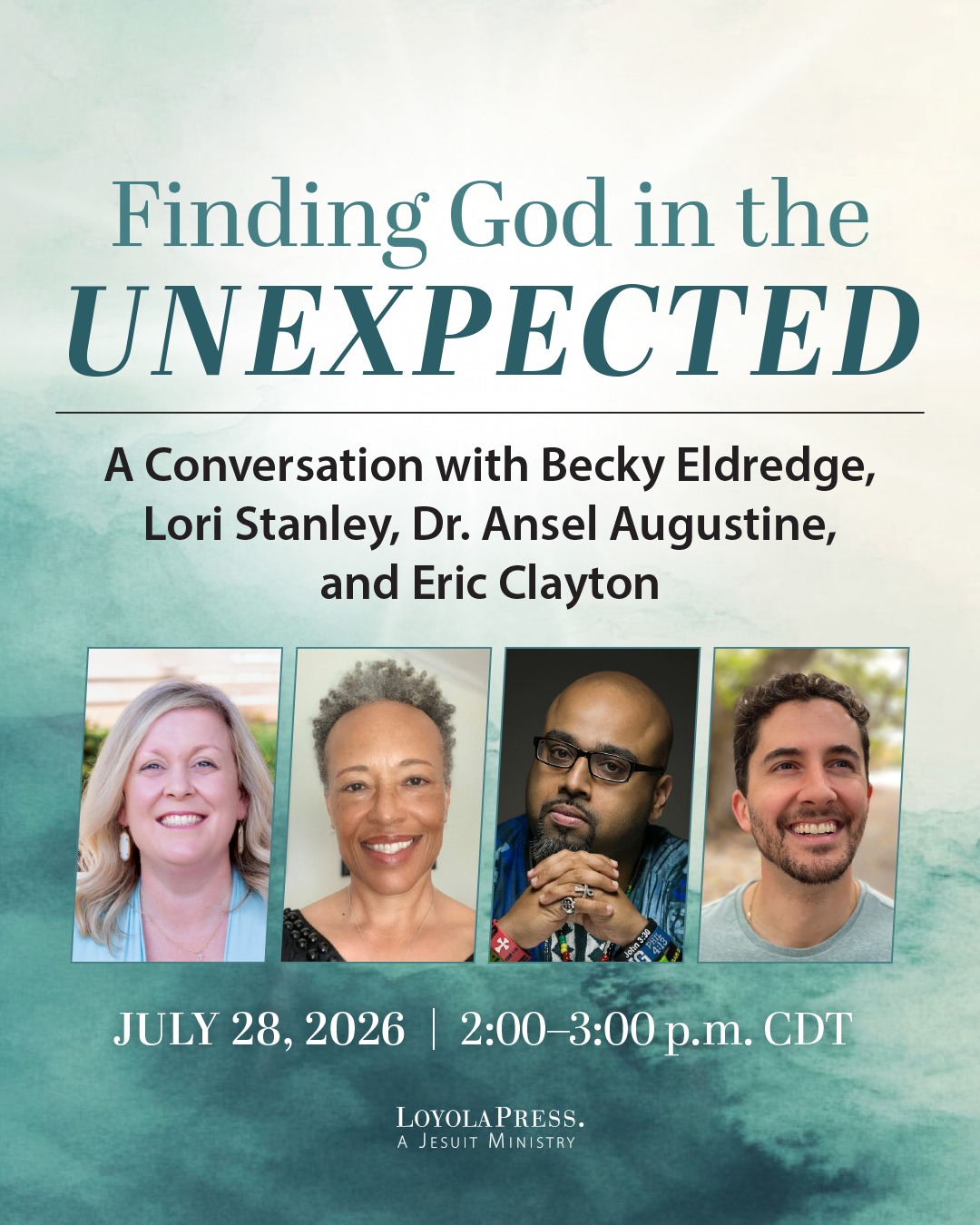 Join Loyola Press authors Becky Eldredge, Lori Stanley, Dr. Ansel Augustine, and Eric Clayton for an inspiring conversation on discovering God's presence in life's unexpected moments. Through personal stories and insights from Ignatian spirituality, you'll be encouraged to recognize God at work in moments of joy, change, uncertainty, and surprise.
Come discover that the unexpected may be exactly where God is waiting to meet you.
https://www.ignatianspirituality.com/finding-god-in-the-unexpected-a-conversation-with-ignatian-friends/
#LISOrange #IgnatianSpirituality #FindingGodInAllThings #loyolainstituteforspirituality #LoyolaPress