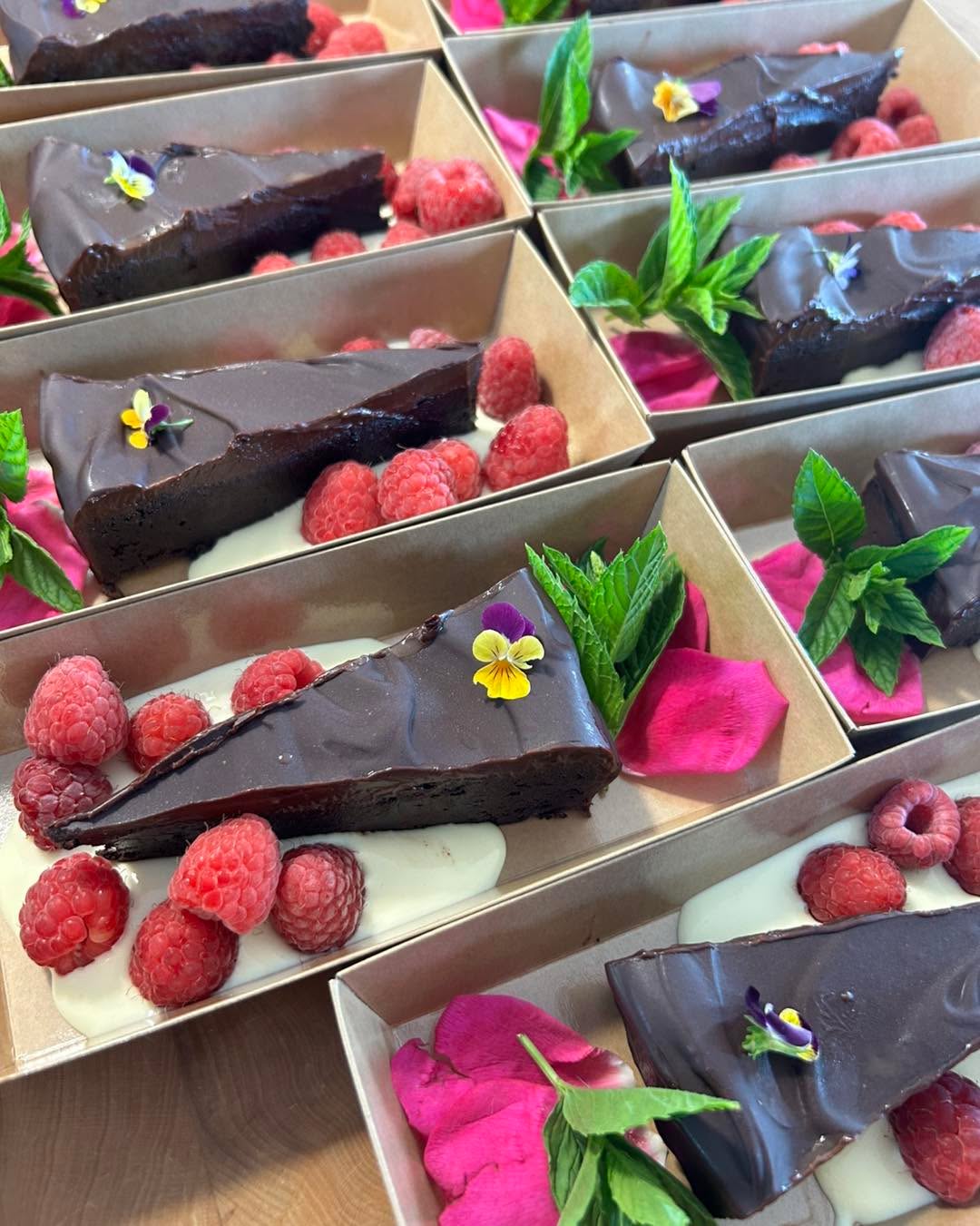 Chocolate Chaga Torte with our own raspberries, and those beach rose petals adding gorgeousness. Part of our picnic menu today!