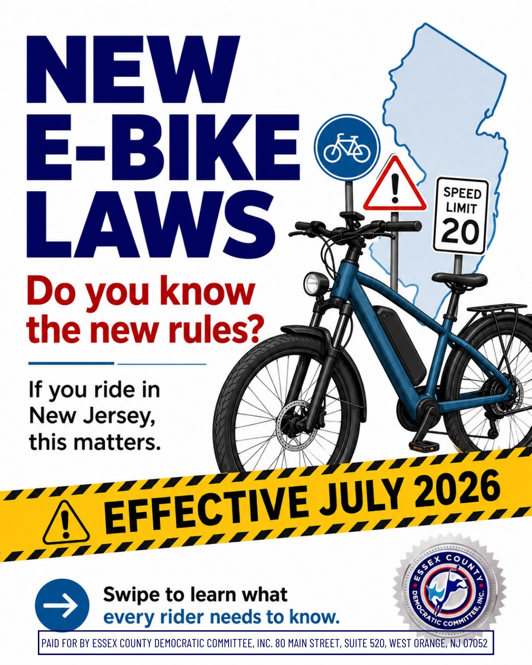 The rules for riding an e-bike in New Jersey have changed, and every rider should know what they mean before heading out.
Beginning July 19, 2026, New Jersey introduced new requirements for e-bike riders, including registration for all e-bikes, licensing requirements for most riders, and insurance requirements for certain motorized bicycles. Whether you ride for commuting, recreation, or errands, understanding the law can help you avoid penalties and stay safe on the road.
Learn the Rules:
🚲 Which type of e-bike you own
🪪 Whether you need an e-bike license
📝 How to register your e-bike
🛡️ When insurance is required
⚠️ The steps to ride legally in New Jersey
Save this guide for future reference, and share it with friends or family who ride an e-bike. Staying informed is the first step toward safer roads for everyone.
Learn more by visiting the official New Jersey Motor Vehicle Commission's e-bike information page:
New Jersey MVC E-Bike Requirements:https://www.nj.gov/mvc/vehicletopics/ebike.htm?utm_source
#NewJersey #EBike #BikeSafety #NJMVC #TrafficSafety