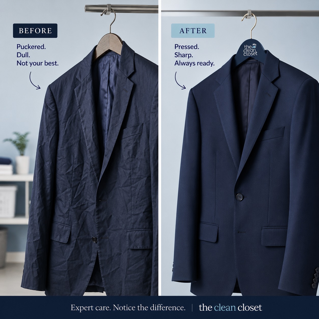 ❌ Stop making this mistake with your suits.
Washing a suit at home can shrink the lining, distort the structure, and permanently damage the fabric. Suits are investment pieces — and they need professional care.
At The Clean Closet, we dry clean your suit properly, every time. First-time customer? Bring it in and we'll take care of the rest.
📍 Braddon . Hawker . Kingston
📞1300 656 895
#SuitCare #DryCleaning #CanberraMen #WorkwearCanberra #SuitUp #ClothingCare #FabricCare #TheCleanCloset #DrycleaningTips #CanberrStyle
