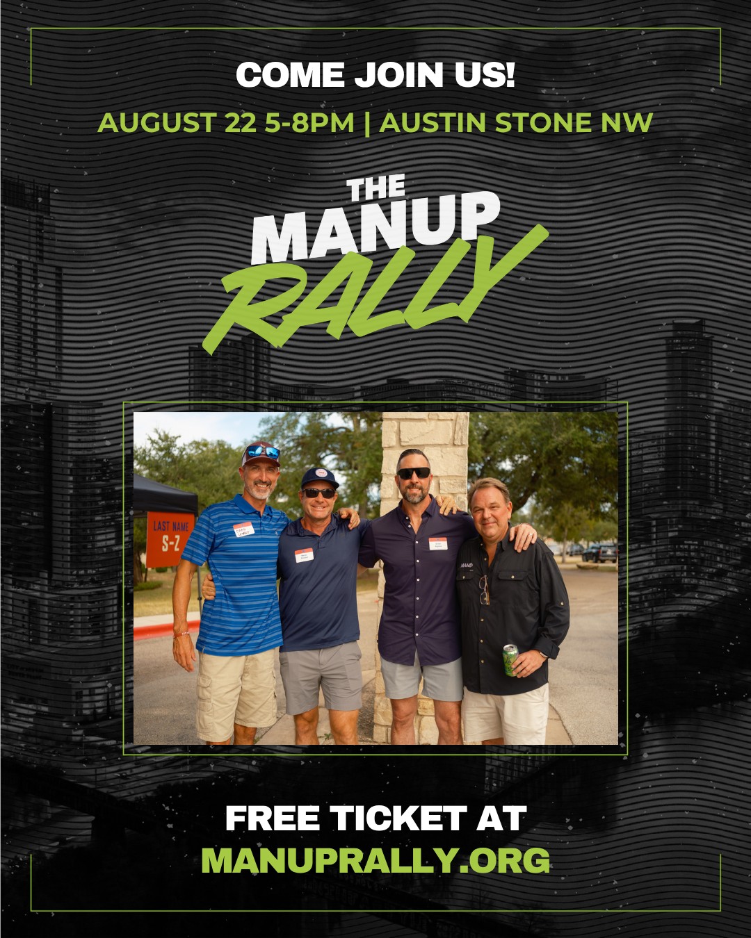 God said,
"It is not good for man to be alone."
That's why MANUP exists.
The Rally isn't just another event.
It's where friendships begin...
Groups launch...
Lives change.
We'd love to see you there.
Get your FREE ticket at MANUPRALLY.ORG