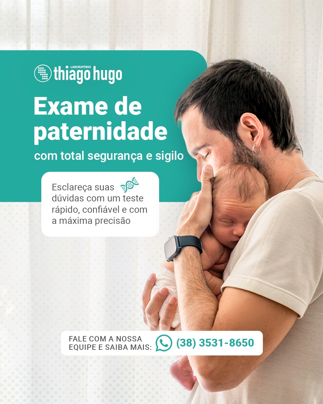 Respostas seguras e com total sigilo! 💼💙
A busca pela verdade e pela tranquilidade familiar exige um serviço de máxima confiança. O exame de paternidade é a forma mais segura de esclarecer dúvidas, entregando um resultado rigoroso e com alta precisão técnica.
Todo o processo é conduzido de forma estritamente confidencial, garantindo o respeito, a privacidade e o acolhimento que você merece em todas as etapas, da coleta ao laudo.
📲 Quer saber mais? Fale conosco.
🔬Laboratório Thiago Hugo
☎📲 Whatsapp ou Call Center (38) 3531-8650
📧 contato@laboratoriothiagohugo.com.br
📍Unidades em Diamantina, Patrocínio, Conceição do Mato Dentro e região.
Para mais informações, acesse o site:
🌐 www.laboratoriothiagohugo.com.br
#diamantinamg #conceiçãodomatodentro #patrocinio #laboratoriothiagohugo