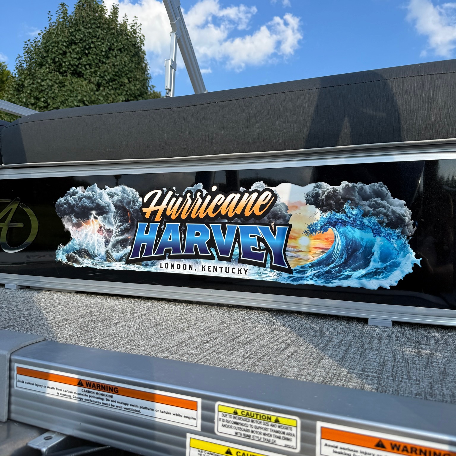 Boat name graphics, designed and installed, for when the weather cooperates!
