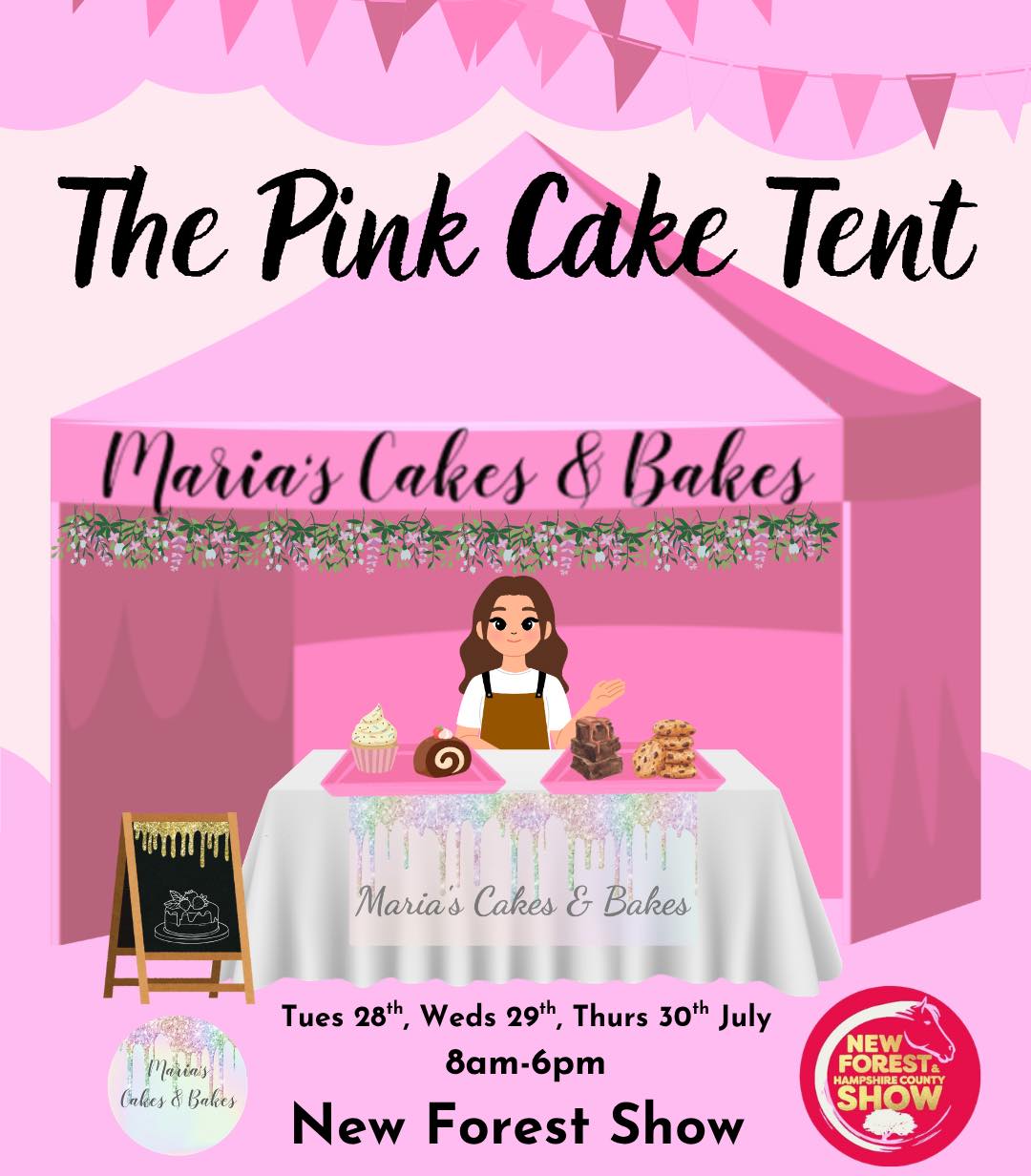🎀 The Pink Cake Tent is back! 🎀
The countdown is on! We’ll be at the New Forest Show from Tuesday 28th – Thursday 30th July, and we can’t wait to welcome you to Maria’s Cakes & Bakes. 💕
Come and treat yourself to a delicious selection of homemade cakes, brownies, cookies and sweet bakes – all freshly made with love. Whether you’re visiting the show for the day or looking for the perfect sweet treat, be sure to stop by and say hello! 🧁🍪🍰
📍 The Pink Cake Tent
📅 Tuesday 28th – Thursday 30th July
⏰ 8am–6pm
🎪 New Forest Show
We can’t wait to see some familiar faces and meet lots of new ones too! 💖
#MariasCakesAndBakes #NewForestShow #PinkCakeTent #HomemadeBakes #FreshlyBaked #CakeLovers #BrownieLovers #CookieLovers #CupcakeLove #SupportSmallBusiness #HampshireEvents #LocalBakery #TreatYourself #SummerShow #FoodieFinds