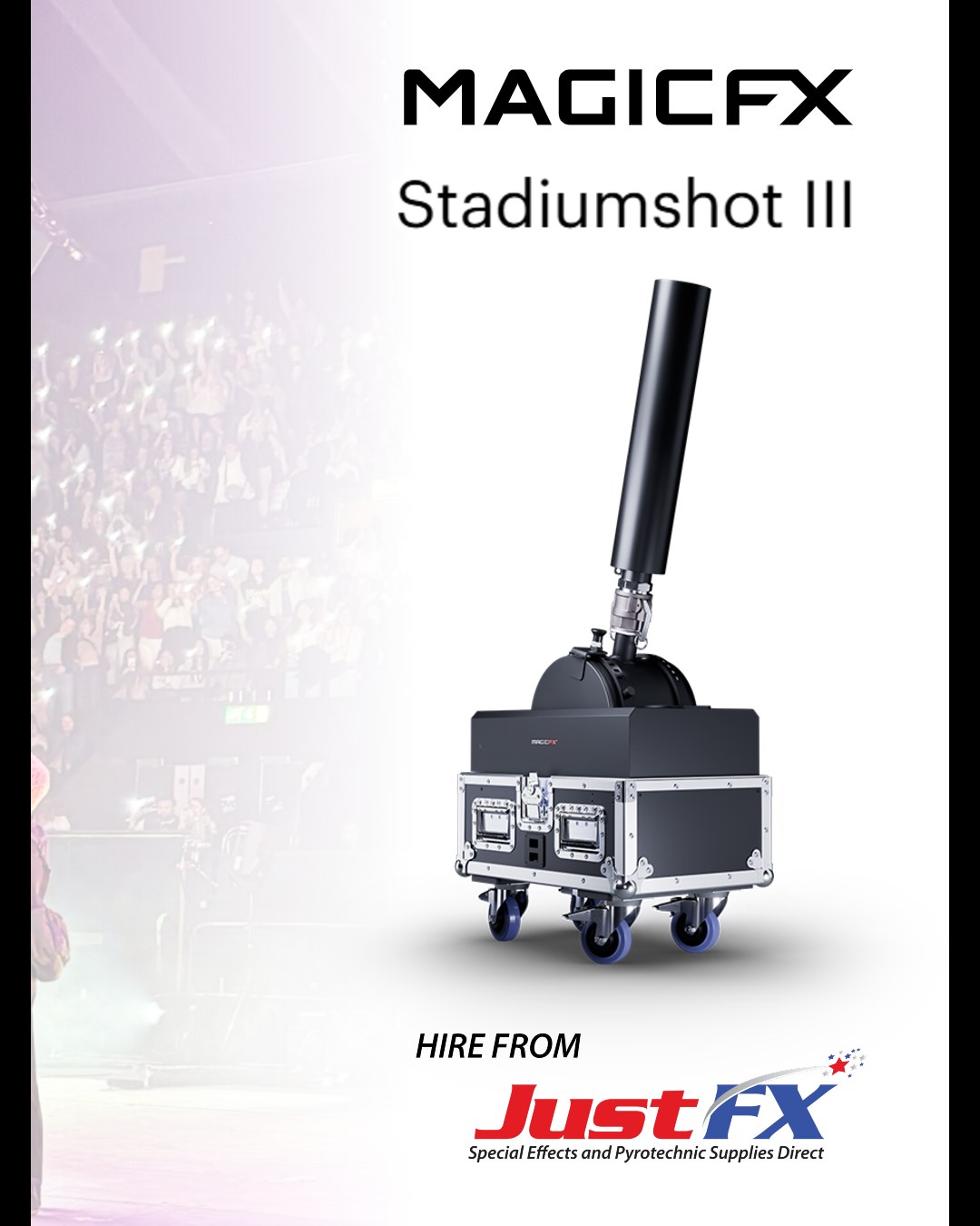 Add a HUGE Confetti or Streamer shot to your next event with the @magicfx.global Stadium Shot III!
Fire Confetti up to 20m, Streamers up to 40m, built with an on board compressor for fast, easy reloading, and re designed with a compact footprint, the perfect solution for concerts, festivals, sporting events and live productions.
Available for dry hire from Just FX, or let our experienced Pyro & SFX technicians design, install and operate your special effects requirements.
#confetti #streamer #magicfx