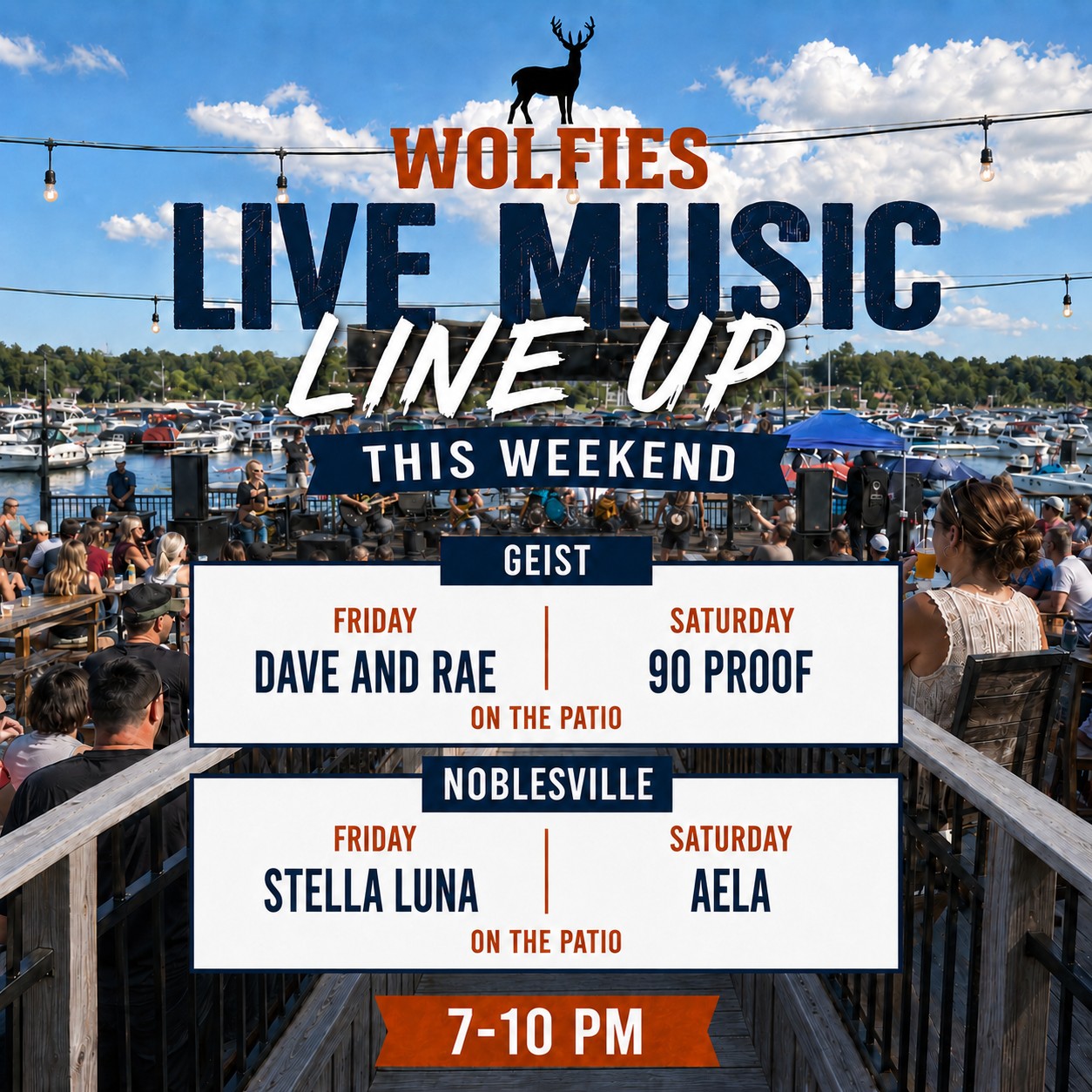 If you see everyone posting from our patios this weekend, don’t say we didn’t invite you. Join us for cold drinks, great food and live music Friday and Saturday night.
Wolfies Weekend FOMO is real.
@daveandrae @90proofindy @stellalunamusic @thebandaela
#WolfiesGrill #LiveMusic #SummerAtWolfies #PatioSeason #WeekendPlans #ColdDrinks #GoodFood #LiveMusicWeekend #GeistIndiana #NoblesvilleIndiana