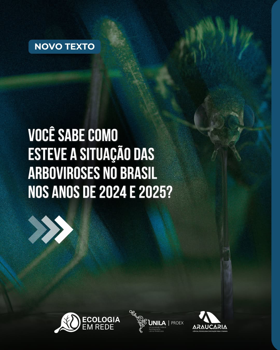 Saiba como esteve o cenário das arboviroses no Brasil em 2024 e 2025! 📊
Com base nos boletins epidemiológicos publicados pelo Ministério da Saúde, preparamos um resumo sobre os dados de dengue, zika e chikungunya dos últimos dois anos.🦟
Acesse o portal Ecologia e Saúde e saiba mais!
🔗 link na bio!
Texto/Design: Diana Letícia e Jaciely Vieira