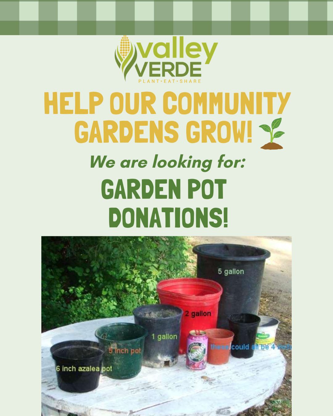 Thank you for considering a donation! 🌱
Your donated garden pots will help us continue growing food and supporting community gardens.
📍Drop-off location: 691 W San Carlos St, San Jose, CA 95126
Open Monday- Friday 9am-4pm