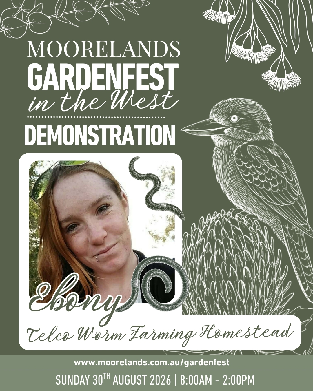 πΏ MOORELANDS GARDENFEST 2026 πΏ
Say hello to Ebony from Telco Worm Homestead, joining us for a demonstration at Moorelands GardenFest on Sunday 30 August. Ebony will be showing us the ins and outs of worm farming, a brilliant way to turn scraps into garden gold.
Save the date, mark it on your calendar!