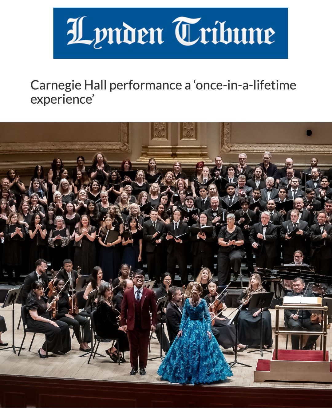 📰 Press Highlight
Congratulations to the Ferndale High School Concert Choir on being featured in the Lynden Tribune following their unforgettable Carnegie Hall debut! The article highlights the students' inspiring journey to New York, where they joined the New England Symphonic Ensemble, guest conductor Jennifer M. Garrett and fellow choirs for the world premiere of Kendrick Tri Huynh's The Splendid Torch—an experience many described as truly "once in a lifetime."
📖 Visit the link our bio to read more!
A special thank you to the Lynden Tribune for sharing the story and celebrating these outstanding young musicians! 🎶✨
