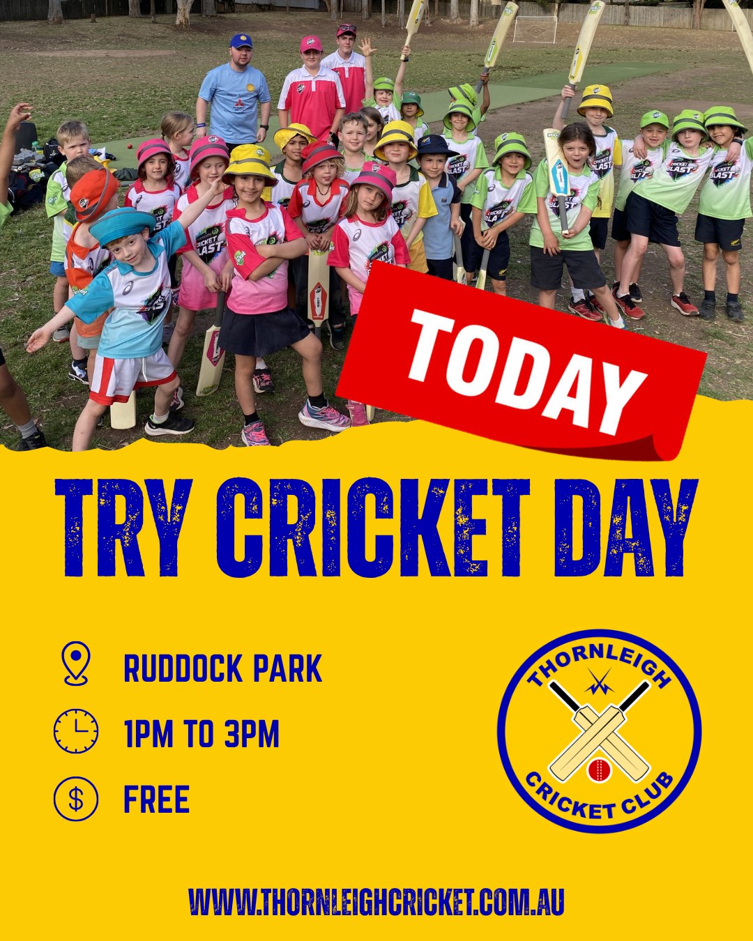 π TODAY β 26 JULY π
TRY CRICKET DAY IS HERE!
Today's the day! Join us for the first of our two FREE Try Cricket Days.
Whether you've never picked up a bat before or you've played cricket in the past, everyone is welcome!
Come along, meet the team, have a hit, learn some new skills, and see what Thornleigh Cricket is all about.
π
Today β Sunday 26 July
β° 1:00pm β 3:00pm
π Ruddock Park
Perfect for beginners and new players of all ages. Bring your friends, learn some new skills and enjoy a fun afternoon of cricket!
Can't make it today? No worries! We'll be back with another FREE Try Cricket Day on SUNDAY 9 AUGUST!!!.
More details: www.thornleighcricket.com.au
πππ
Thanks as always to our Major Sponsor:
@alto_misubishi_pennant_hills
and our Community Partners:
@MagpiesWaitara
@allenandsheppard
@scooda.creativehub
#PlayCricketforThornleigh #ThornleighCricket #SummerSport #Cricket #Thornleigh #Westleigh #TforThornleigh #CommunityCricket #TryCricket #JuniorCricket #ComeAndTry
@cricketnsw
@cricketaustralia
@playcricketau
@hkhdca
@thornleighsportsclub