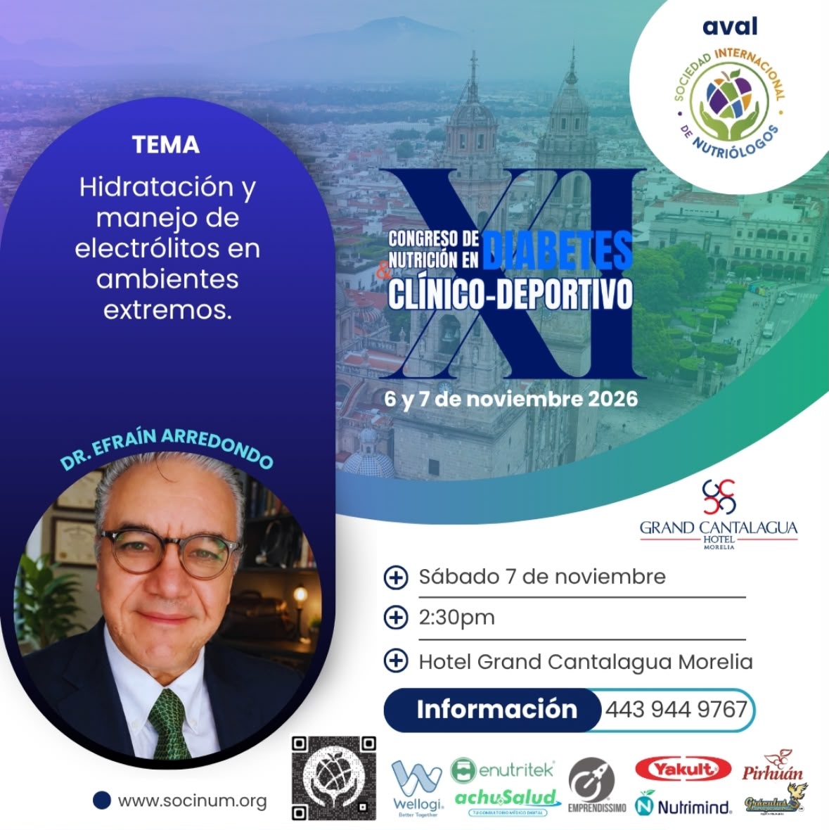 👨🏻💻Tendremos el gusto de contar con la presencia del Dr. Efraín Arredondo | TEMA: Hidratación y manejo de electrólitos en ambientes extremos.
🦋 XI Congreso de Nutrición en Diabetes Clínico-Deportivo 🦋
Morelia⛪ Presencial
📆6 y 7 de noviembre 2026 Hotel sede: @grandcantalaguamorelia Hotel Cantalagua Morelia
⭕Registro en: https://www.socinum.org/event-details/xi-congreso-de-nutricion-en-diabetes-clinico-deportivo
💫 Código: SOCINUM10 (válido todo Agosto)
✅Escríbenos vía WhatsApp para más detalles👇🏽
https://wa.me/5214439449767
👥 𝑪𝒖𝒑𝒐 𝒍𝒊𝒎𝒊𝒕𝒂𝒅𝒐.👥
💥Incluye:
📌Kit de bienvenida (presencial)
📌Asistencia al Congreso los dos días 🤓
📌Coffe Break☕ (presencial)
📌 Constancia: con Microcredencial de 18 horas de valor curricular ideal para tu crecimiento y acreditación profesional.
📌Sorpresas de patrocinadores
#xicongresodenutriciónDiabetescrinicodeportivo #nutricionydiabetes #congresodenutrición #nutriciónysalud