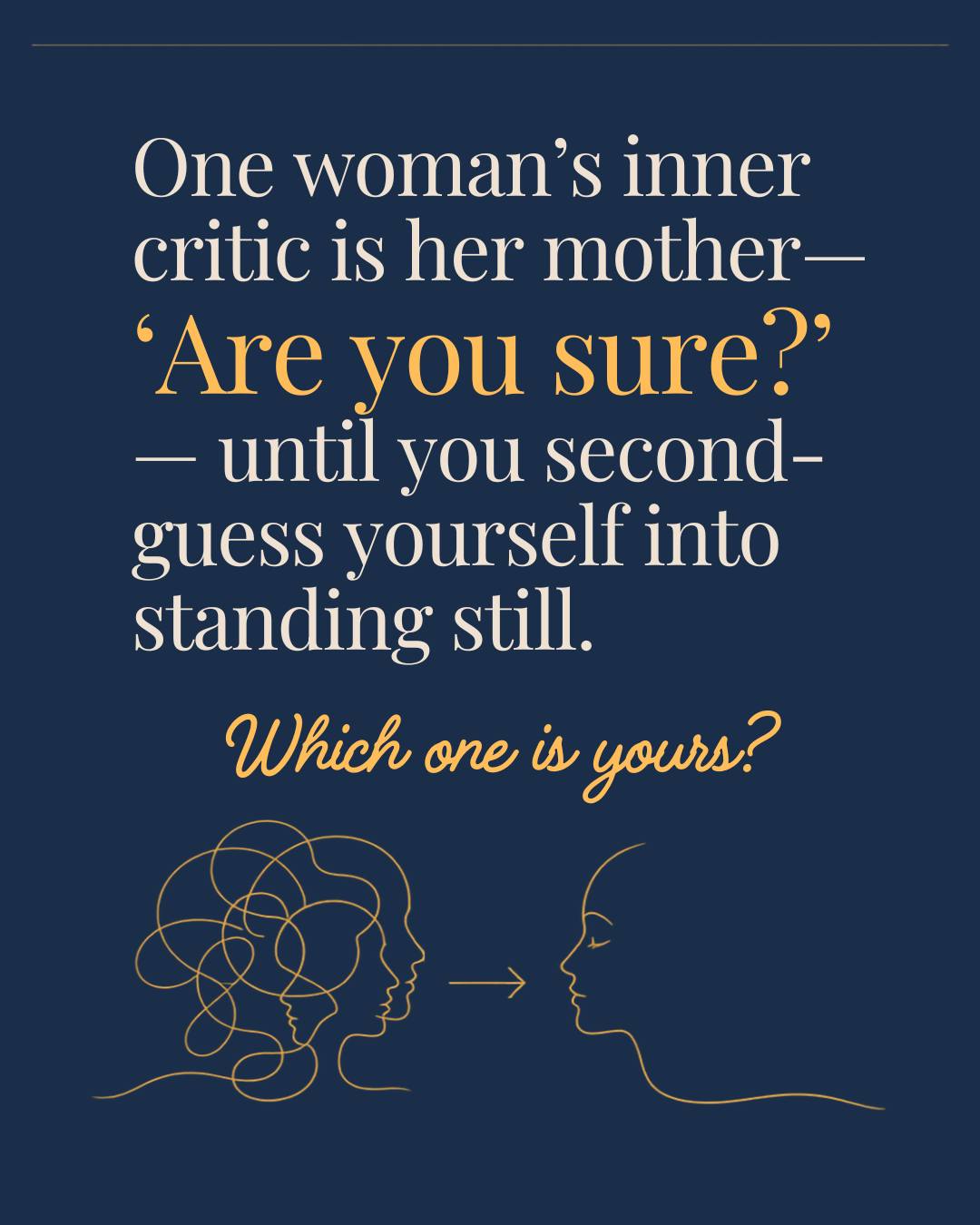 You'd never let anyone speak to your best friend the way you sometimes speak to yourself.
Your inner critic doesn't sound like a critic. She sounds reasonable. Familiar. Like your mother asking "are you sure?" Like the ex who weighed in every time you tried something new. Like the whole room of women who seem to have it all figured out — while you're the only one faking fine.
Different voices. Same job: keeping you small, safe, and in line. And as long as she stays invisible — as long as you're sure that voice is just you — she stays in charge.
Naming her is how that stops. It's some of the first work we do in my Manifestation & Momentum groups — because the moment you can tell her voice from your own, she loses most of her grip.
Which voice is yours? Tell me in the comments — sometimes saying her out loud is the first crack in her armor. 👇
Save this for the next time you can't tell her voice from yours. Link in bio for the next groups. 💛
#innercritic #selftalk #midlifewomen #selfworth #peoplepleasing #overachiever #mindsetshift #innervoice #lifecoachforwomen #manifestationandmomentum