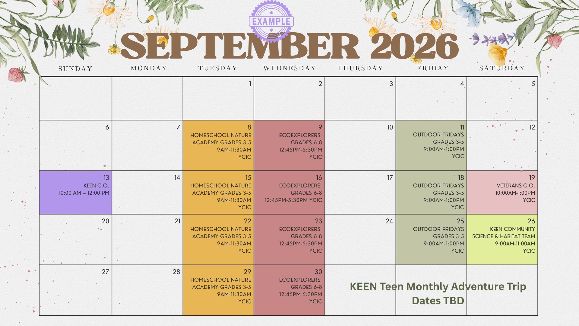 GET OUTSIDE WITH KEEN! Take a look at our new program offerings and register today! https://www.keen-ycic.org/outdoor-programs
This fall, KEEN is creating more opportunities for kids, teens, and families to explore, learn, adventure, and connect with the outdoors!
KEEN Nature Academy — Tuesdays | Ages 8–11
Explore the seasons, discover local plants and wildlife, and build a deeper connection to nature.
KEEN Outdoor Fridays — Fridays | Ages 8–11
Spend the day outside exploring, investigating, building outdoor skills, and following your curiosity.
EcoExplorers — Wednesdays | Ages 11–16
Dive into environmental science, habitat restoration, field studies, and outdoor adventure.
KEEN Teen Adventure Club — Monthly Adventures | Ages 13-18
Hike, camp, learn outdoor skills, explore new places, and try something new together.
Whether your child is a budding naturalist, a curious scientist, an adventurous explorer, or simply needs more time outside—we have a place for them.
Let's get outside!