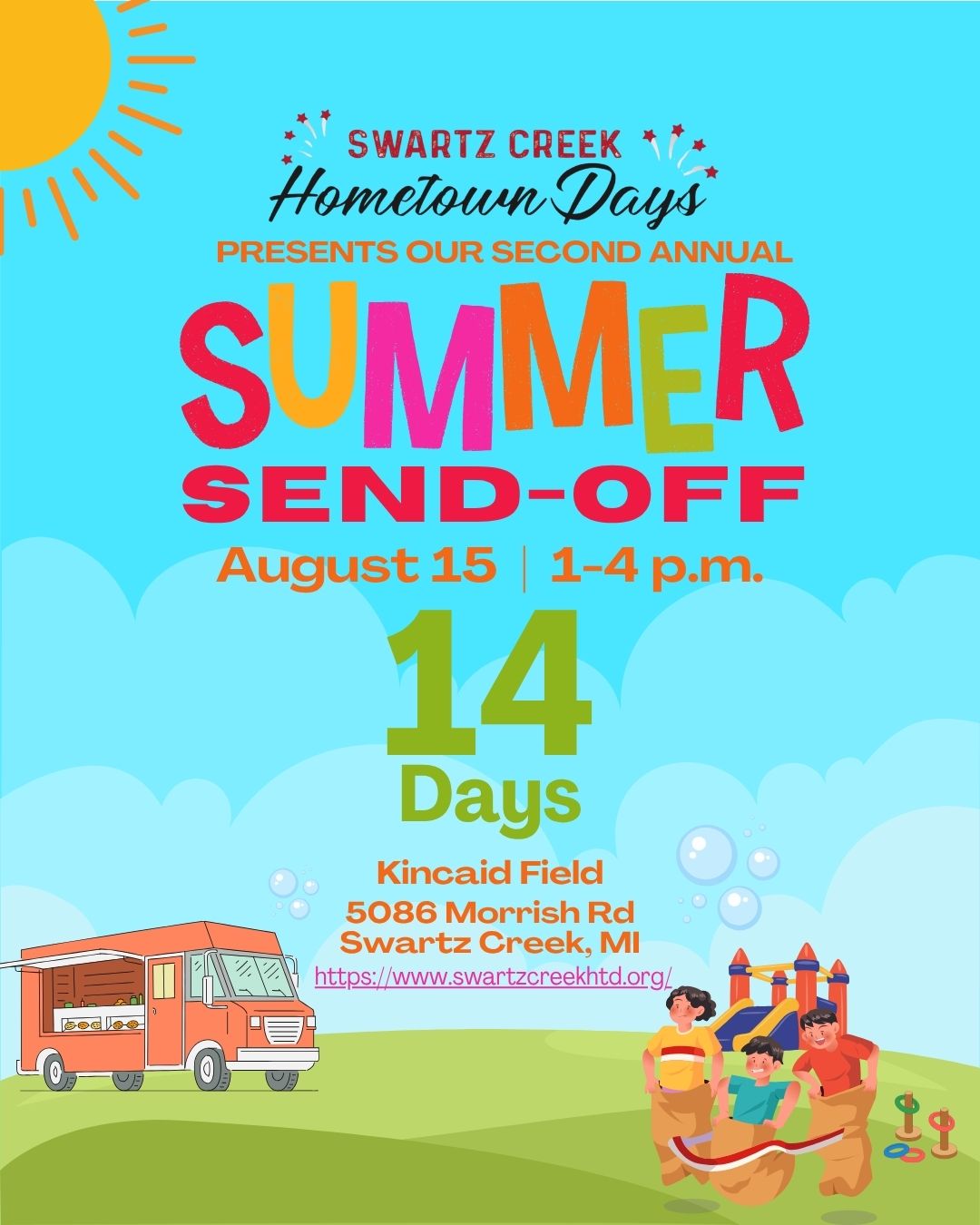 14 days until we splash into our Second Annual Summer Send-Off!
We’re counting down the days to an afternoon full of fun, laughter, and making memories with our community before the school year begins.
Mark your calendars, grab your friends, and get ready to celebrate summer the best way we know how!
#SummerSendOff #CommunityCelebration #swartzcreekmi