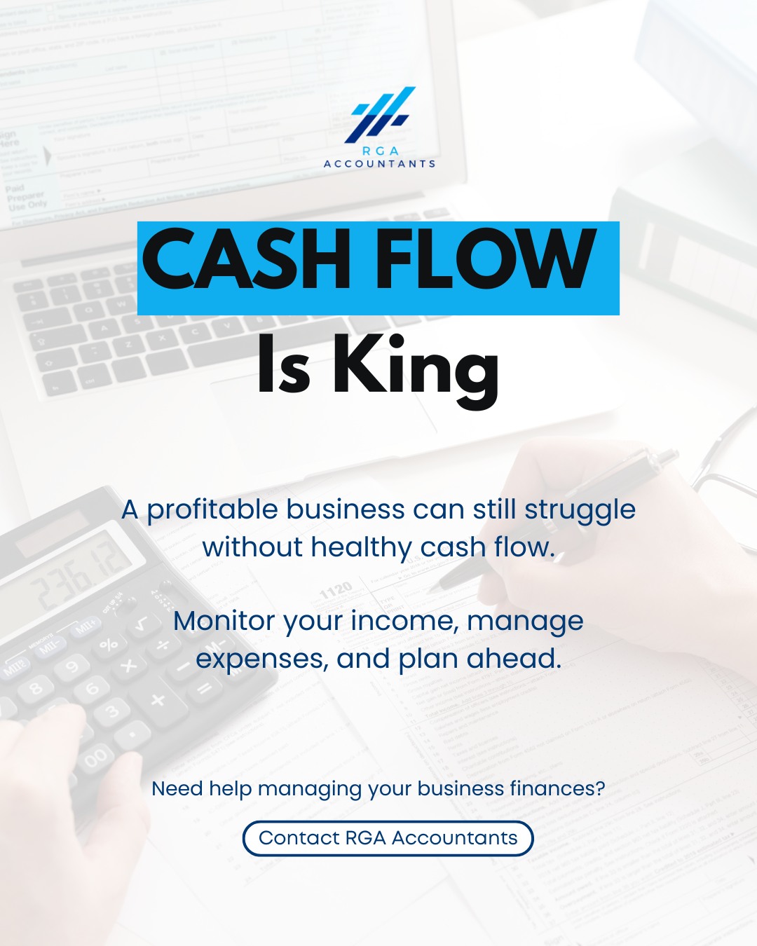 Cash flow is one of the biggest factors affecting the success of any business.
Even profitable businesses can experience financial pressure if cash isn't managed effectively.
Keeping a close eye on your income, expenses, and upcoming commitments can help you make confident business decisions and prepare for future growth.
Need support with cash flow planning? Our team is here to help.
#CashFlow #BusinessPlanning #SmallBusinessNI #FinancialManagement #AccountantsNI #RGAAccountants
