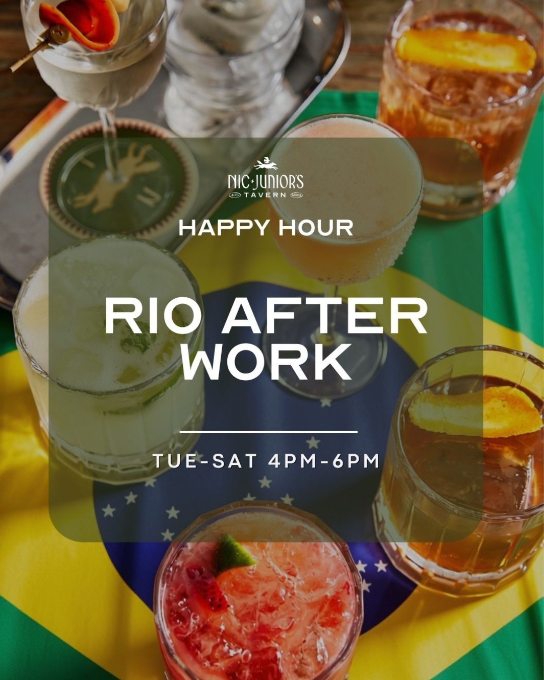 Happy hour with a Rio state of mind. 🇧🇷 ☀️
Swipe to see the menu and join us Tuesday-Saturday, 4-6 PM.