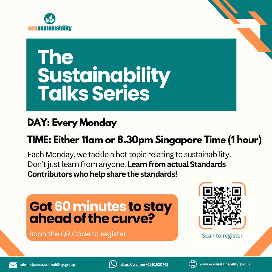 Your ESG consultant has probably never contributed a single line to a global standard.
That's not an insult. It's just how the market works. Most advisors interpret frameworks written by someone else, then charge you to explain them.
We built the Sustainability Talks Series around the opposite idea: learn directly from Standards Contributors β practitioners who have actively shaped frameworks like ISSB, GHG Protocol, TNFD, SBTi and GRI.
60 minutes. Every Monday. Free.
π
3 Aug β Introduction to Carbon Accounting | Geraldine Anne Velasco | β° 8.30PM Singapore Time
π
10 Aug β Thailand Regulatory Landscape | Charinrat Pankoom | β° 11AM Singapore Time
π
17 Aug β Carbon Border Adjustment Mechanism (CBAM) | Geraldine Anne Velasco | β° 8.30PM Singapore Time
π
24 Aug β Sustainability Reporting 101 | Cidee Despi | β° 11AM Singapore Time
π
31 Aug β Sustainability as a Driver of Business Advantage | Charinrat Pankoom | β° 8.30PM Singapore Time
πΈ Free of charge, wherever you are in the world.
π Register to get your Zoom link: https://forms.gle/MVALkzebQjXWNFRx5