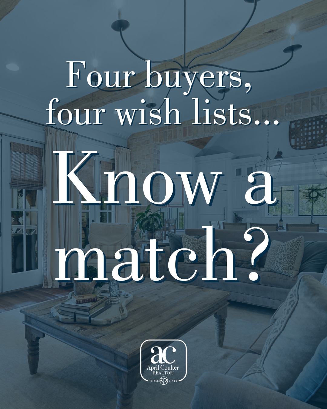 Four buyers. Four very different wish lists. And four houses out there somewhere that haven't hit the market yet.
Here's who I'm working with right now:
North Auburn or North Opelika, mid $700s.
Wants a main-floor flex room for a piano, a bonus room for hangout space, and a pool. Asheton Lakes and Asheton Park are the favorites.
North Auburn, low $800s.
Four-plus bedrooms, Auburn City Schools, and would love to find acreage. AU Club and the Ashetons are on the list too.
Under $500K, minimum 3 acres, within 30 minutes of Lee-Scott.
Space and privacy over square footage.
National Village, up to $650K.
Three-plus bedrooms, a garage, and a kitchen big enough for a baker who means it.
If any of these sound like your house, or your neighbor's, or that one you keep meaning to list, send me a message. Some of the best matches never make it to the MLS.
☎️ 334.618.5190
#auburnopelikarealestate #leecountyrealtors #northauburn #buyerneeds #threesixtyrealestate