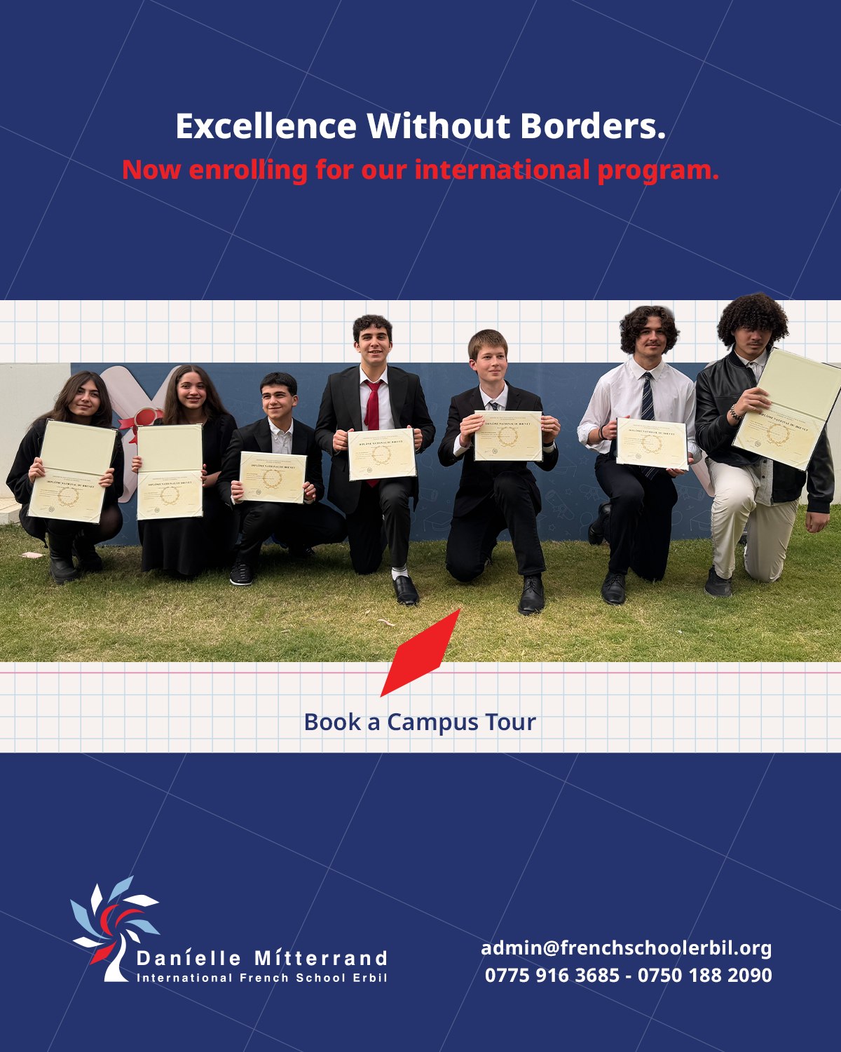 At our school, excellence has no borders, and our international program is now welcoming students into a global learning experience designed to inspire future success.
-
Dans notre école, l’excellence n’a pas de frontières, et notre programme international accueille désormais les élèves dans une expérience d’apprentissage globale conçue pour inspirer leur réussite future.
-
في مدرستنا، لا حدود للتميّز، وبرنامجنا الدولي يستقبل الآن الطلاب ضمن تجربة تعليمية عالمية تهدف إلى إلهام نجاحهم في المستقبل.
-
لە قوتابخانەکەمان، نایابی سنووری نییە، و ئێستا پرۆگرامی نێودەوڵەتیی مان پێشوازی لە قوتابیان دەکات بۆ ئەزموونێکی فێرکاریی جیهانی کە ئامانجی هاندان و بەدەستهێنانی سەرکەوتنیانە لە داهاتوودا.
Reserve your seat now.
For more information, contact us on: 0775 916 3685 - 0750 188 2090
#GlobalEducation #InternationalEducation #DMI