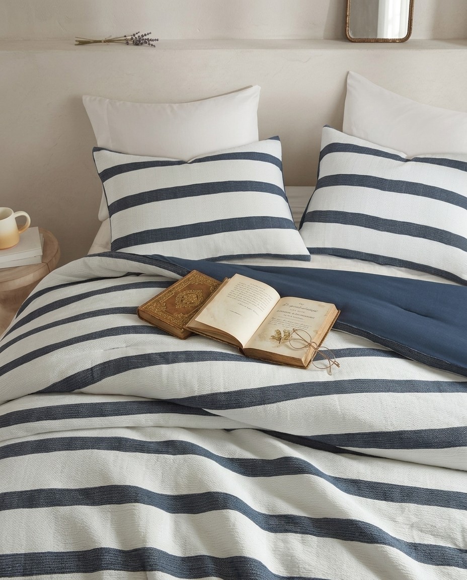 Coastal calm. Scandinavian restraint. Yarn-dyed woven stripes and a crinkled texture that photographs beautifully every time. The kind of bedding that sells itself on the floor and online. All-season, minimal effort, maximum shelf appeal.#OlliixHome #NaturalLivingTrend #BedroomRefresh #LayeredLiving #HomeIndustry
Source This Look →olliix.com