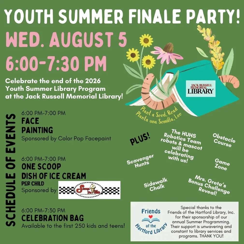 Come see me tomorrow from 6-7pm at Jack Russell Memorial Library for their Summer Finale party!
