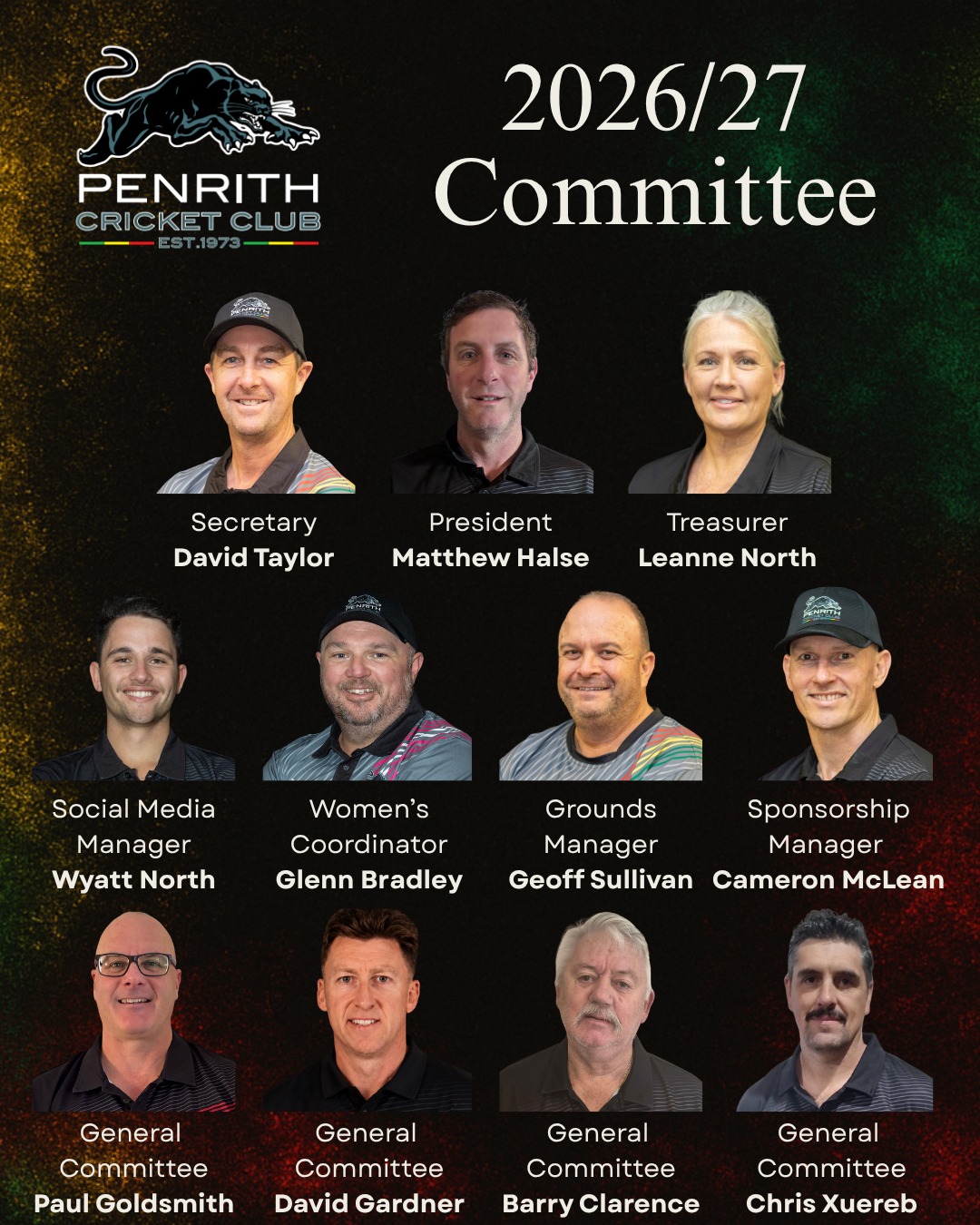2026/27 Penrith Cricket Club Committee
On Monday, the 27th of July, the 52nd Annual General Meeting took place in the N.A Hunter Pavilion at Howell Oval.
After 12 seasons at the helm, Paul Goldsmith has stood down as president, finishing as Penrith's 2nd-longest-serving president. We thank "Goldy" for all of his work over the years at Penrith, which has seen many successes under his leadership, including a Club Championship in 2015/16, First Grade Limited Overs Premiership in 2016/17, First Grade Premiers in 2018/19 and our maiden Women's First Grade Premiership in 2022/23. But Goldy will still be a part of the furniture at Penrith, as Goldy moves into the role of a general committee member.
The President's role will be filled by Life Member and Club Legend, Matthew Halse. Matt has served on the committee in the role of Cricket Manager over the previous few years, and we look forward to seeing Penrith Cricket Club continue to progress under his leadership.
Catherine Pratt has completed her term in the role of Women's Coordinator. Cath has made a significant contribution in further developing our Women's Cricket program as well as supporting other aspects of the club in her 4 years on the committee, none bigger than being involved in our maiden Women's First Grade Premiership in 2022/23. Thank you, Cath!
The Women's Coordinator role will be held by Glenn Bradley for the 2026/27 season. With the increase in committee size for the 26/27 season, we welcome two new members to the general committee with a vast array of knowledge in Barry Clarence and Chris Xuereb.
We are also proud to announce a Patron for Penrith Cricket Club, with current Australian Test and ODI Captain Pat Cummins taking up his first term as a Patron for the club. We are looking forward to welcoming Pat as a Patron of the club and helping inspire future cricketers within our wider community
#PenrithCricketClub #LTC #NSWPremierCricket