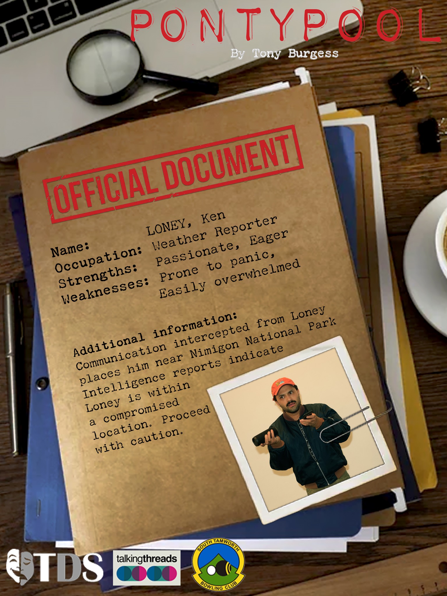 “Hail Mary, yea though I walk, we go to Ken Loney in the Sunshine Chopper.”
PRIORITY TARGET
Intercepted communication suggests Loney, CLSY 660 reporter, is an eyewitness to the riotous events of the Pontypool incident. The information he possesses may provide the military with a tactical advantage. Detain at all costs.
Join us on Friday 7th of August at 7:30pm, for our Gala Opening Night celebrating the AUSTRALIAN PREMIERE of Pontypool. We are partnering with South Tamworth Bowling Club and Talking Threads.
August 7-15th | Capitol Theatre Tamworth
Get tickets to the show here: https://entertainmentvenues.com.au/pontypool
#tdspontypool2026
#pontypool
#pontypoolbytonyburgess
#thingstodotamworth #captioltheatretamworth #auspremiere
#tds #tamworth #theatre #whatsontamworth