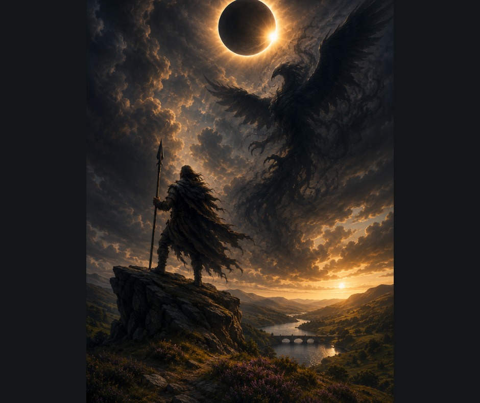 When the Sun Meets the Shadow… A Welsh Legend Beneath the Skies
On 12 August, we will have the chance to witness a rare celestial event as the Moon passes in front of the Sun, creating a partial solar eclipse.
But long before science explained the movements of the heavens, people looked upwards and created stories to understand the mysteries above them.
One Welsh folk tale tells of Hu Gadarn, a legendary figure of ancient Wales, and his battle against Black Wings (Adenydd Du) — a mysterious force of darkness.
The legend tells of Black Wings rising and chasing the Sun and Moon across the sky, with their mighty struggle causing moments when the light was hidden from the world…
A mythical tale inspired by the wonder of an eclipse — when the familiar skies above us are transformed into something extraordinary.
With its wide open landscapes, dark skies and ancient mountains, Powys is a place where stories still feel close.
As the eclipse approaches, why not find a quiet viewpoint, look upwards safely, and experience a moment where science, nature and Welsh storytelling meet?
https://www.midwalesmyway.com/post/some-of-the-best-places-in-powys-to-watch-the-partial-solar-eclipse