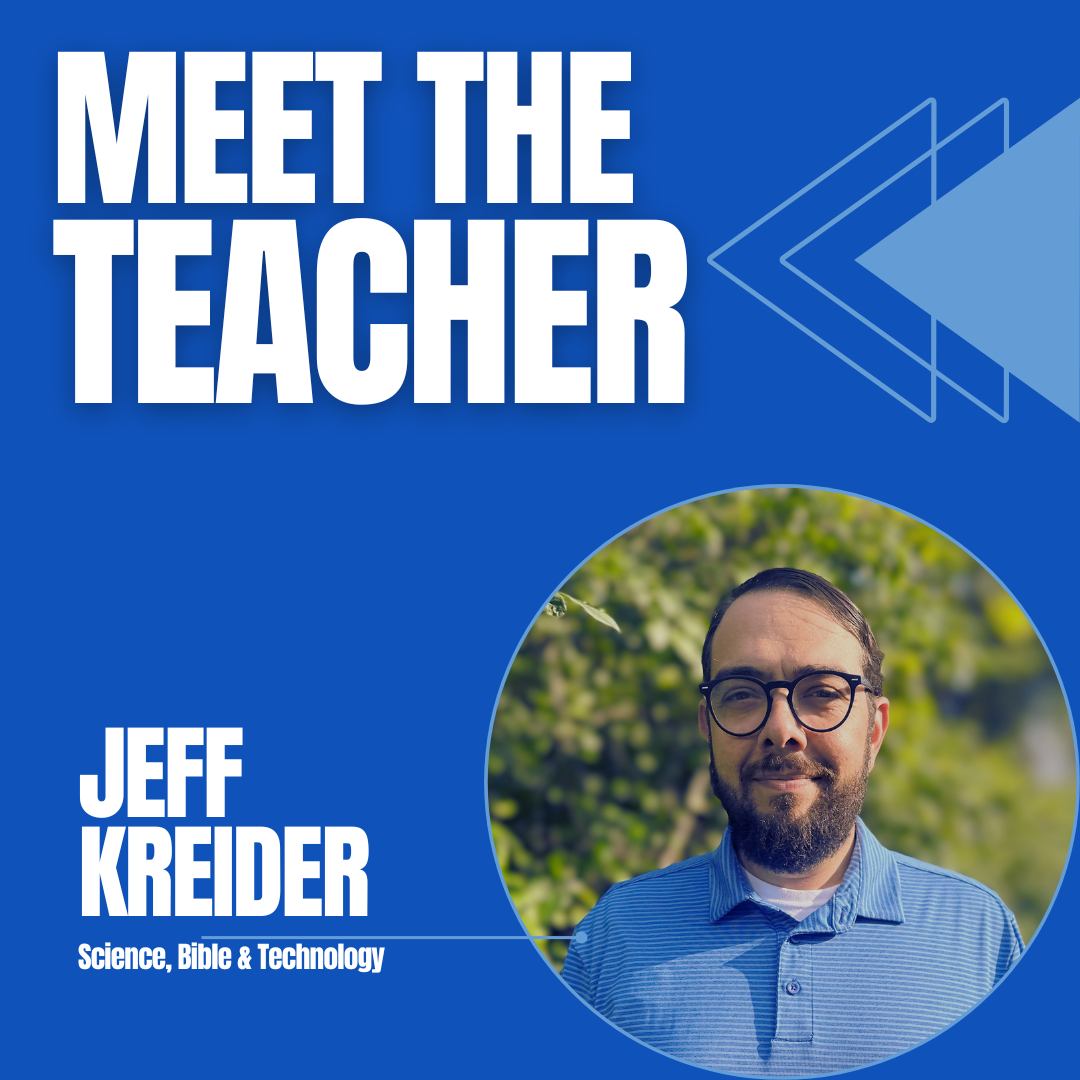 We're excited to announce our newest full time teacher: Mr.Kreider! He will teach middle school science, fifth-grade math, middle school Bible, and technology classes for all grade levels. He will also work behind the scenes to help ensure our devices and online platforms are working properly and troubleshoot them when they inevitably are not. Learn more about Mr.Kreider and all our staff at www.NorthsideChristian.school/staff