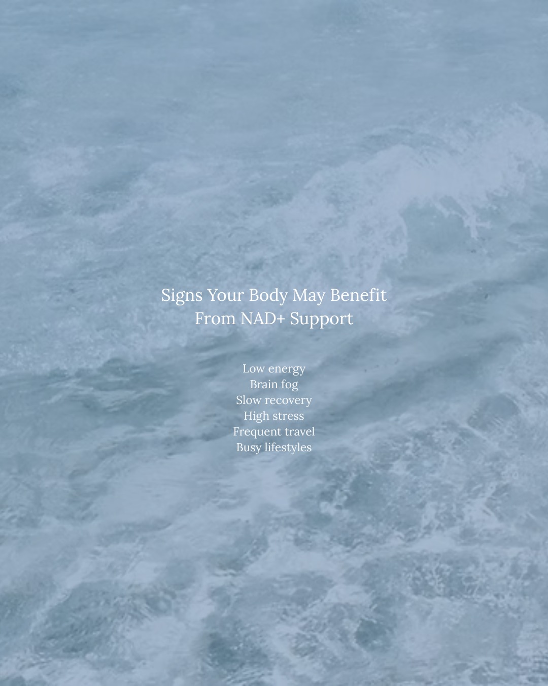 NAD+ isn't just about healthy aging. Many people explore NAD+ therapy because they're experiencing:
✨Low energy
✨Brain fog
✨Slow recovery after workouts
✨High stress
✨Frequent travel
✨Busy, demanding schedules
While these symptoms can have many causes, they're some of the most common reasons patients ask about NAD+ support.
Curious whether NAD+ is right for you? Schedule a consultation with Abbie to learn more about your options.