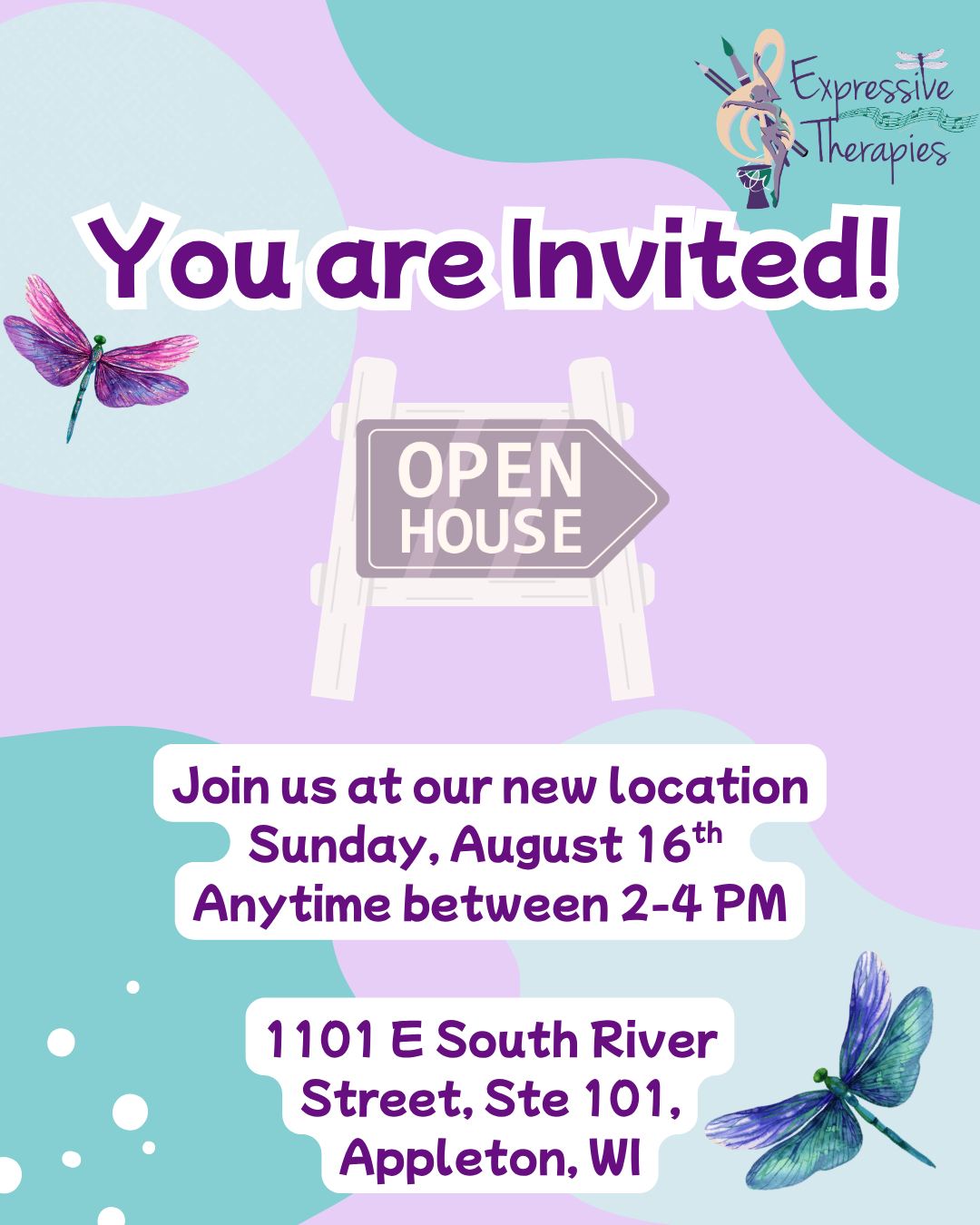 You're Invited to Expressive Therapies' open house!
Join us Sunday August 16th anytime between 2-4 PM to tour, explore, and celebrate our new Appleton office space.
Anyone in the community is welcome to join us - we can't wait to share our new space with you!
#expressivetherapiesllc #newoffice #creativeartstherapies #foxvalleywi #appletonwisconsin
