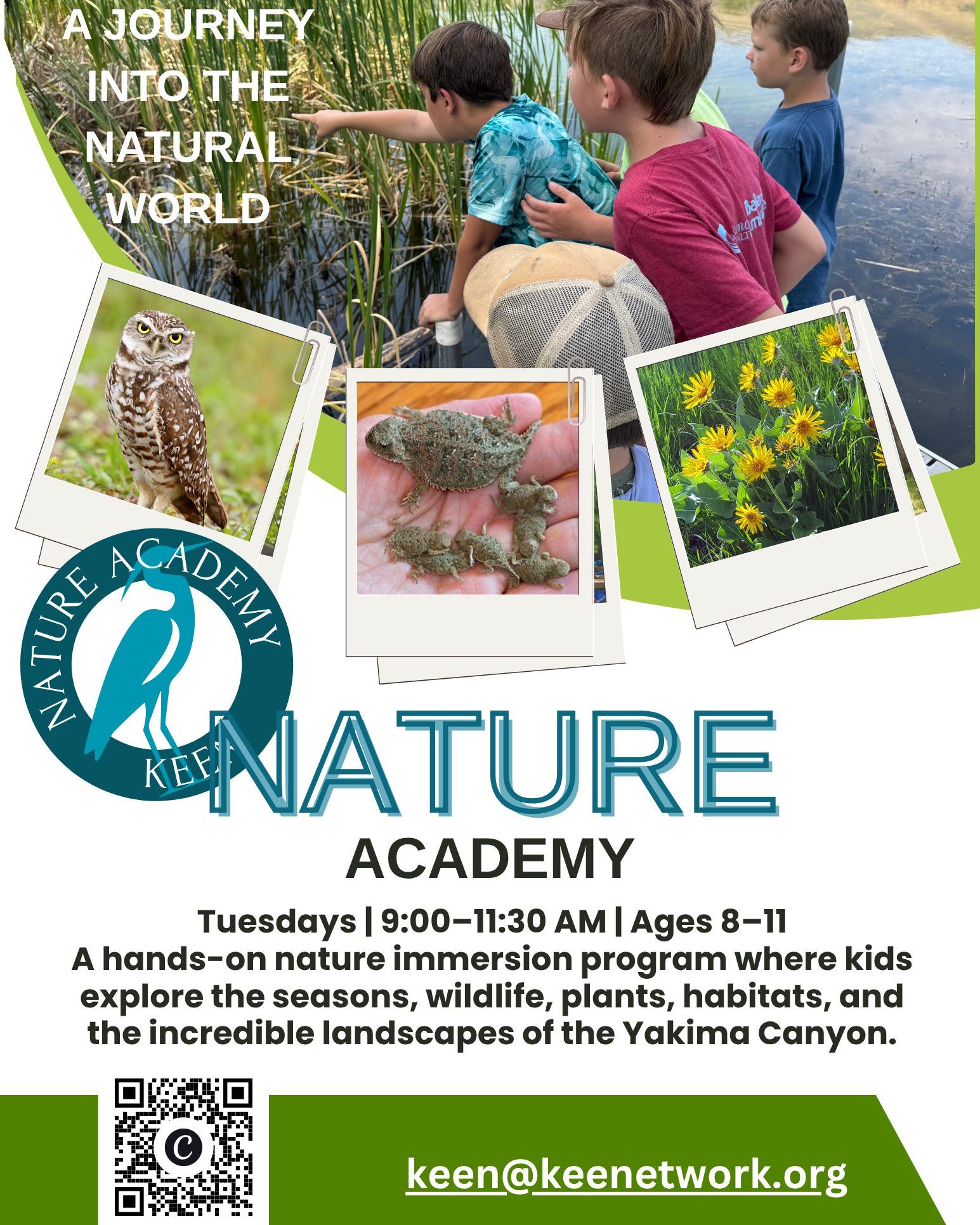 KEEN is launching a weekly outdoor science program designed specifically for homeschool students ages 8-11. Students will investigate local ecosystems, conduct scientific observations, develop nature journals, and build connections to the natural world through hands-on learning.
Classes meet Tuesday mornings at the Yakima Canyon Interpretive Center near Ellensburg. Enrollment is limited to 14 students to ensure a high-quality learning experience.
Learn more here: https://www.keen-ycic.org/keen-nature-academy