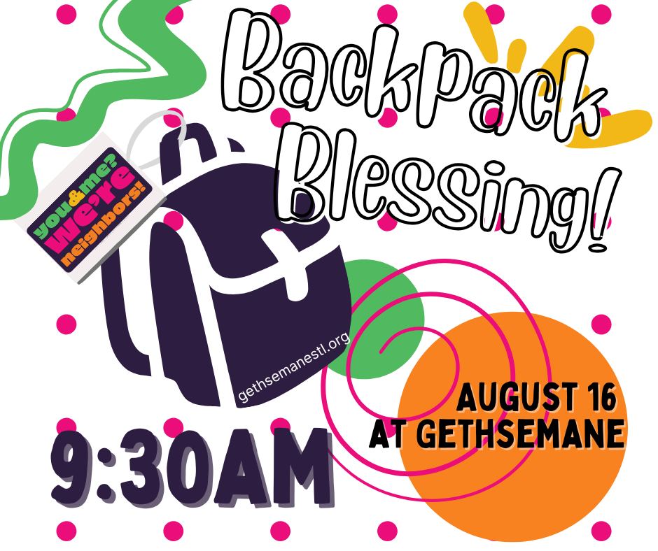 As a new academic year begins, we invite all students, educators, and school staff to join us for a Backpack Blessing during worship on Sunday, August 16.
This special moment in our service is an opportunity to surround those returning to the classroom with prayer, asking for God's guidance, protection, wisdom, and encouragement throughout the year ahead. Students of all ages, from preschool through college, are encouraged to bring their backpacks to receive a blessing.
Each participant will also receive a special backpack tag inspired by this year's theme, "You and Me? We're Neighbors." The tag serves as a reminder that wherever the school year leads, we are called to care for one another, share God's love, and remember that we never walk alone.
#glcstl #backpackblessing #BackToSchool #Neighbors