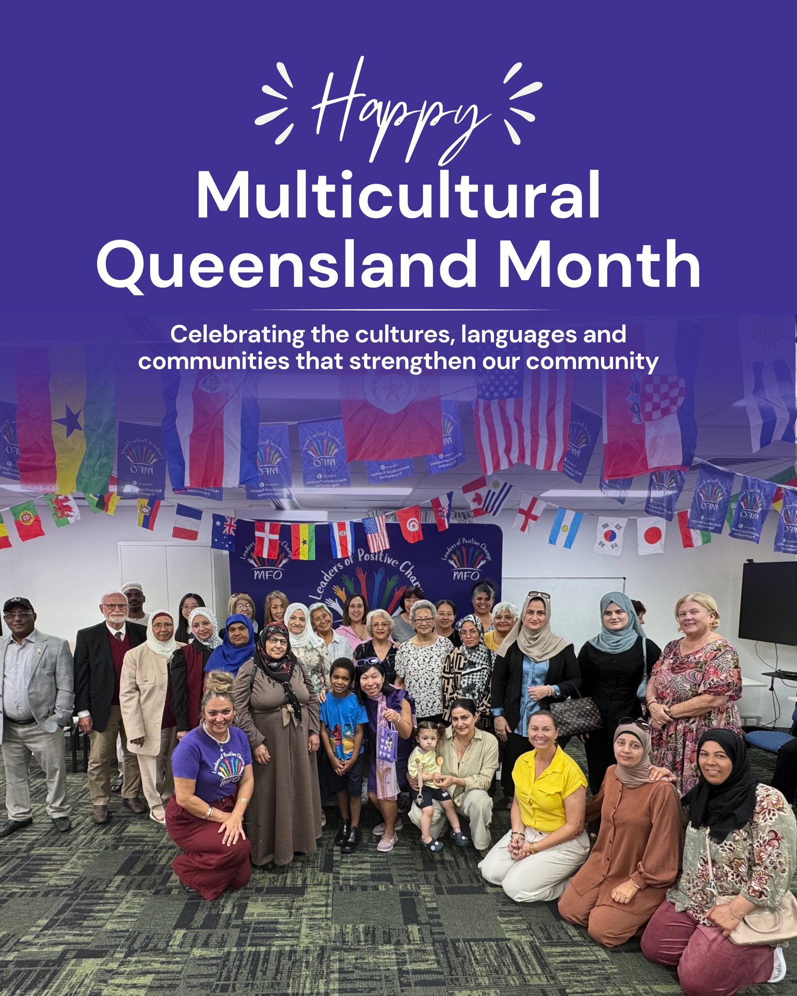 August is Multicultural Queensland Month 💜 At MFO, multiculturalism is part of who we are every day. Through our programs, events and services, we are proud to bring together people from many different cultures, languages and backgrounds and create opportunities to connect, learn, share and support one another.
Multicultural Queensland Month is a chance to recognise the diversity that enriches our communities and to celebrate the traditions, experiences and perspectives that make Queensland such a vibrant place to live.
Happy Multicultural Queensland Month from all of us at MFO!
