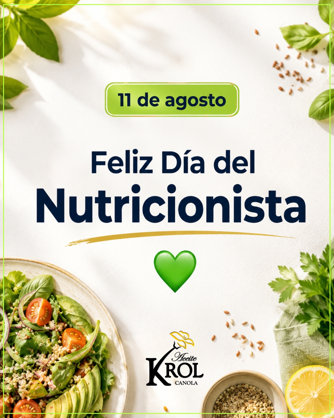El mejor consejo nutricional no entra en una dieta. Entra en un hábito.
Gracias por ayudar a construir hábitos. Feliz Día del Nutricionista.
#KROL #DiaDelNutricionista #AceiteDeCanola #PrensadoEnFrio #Omega369 #AlimentacionSaludable #ComerMejor #Nutricion #VidaSaludable #ElegíKROL