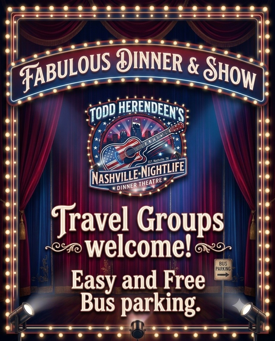 Todd Herendeen's Nashville Nightlife Dinner Theatre has Group Dinner show availability! Call 629-331-9007 to reserve your group rate today!