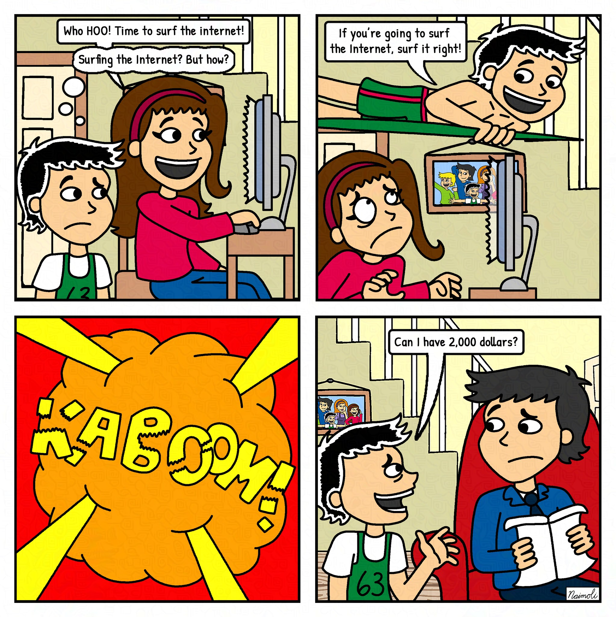 Cathy says it’s time to surf the Internet… but Sammy takes it very literally. 🌊💻💥
Surfboard + desktop = chaos. And now he’s nervously asking Dad for $2,000—without mentioning the little explosion. 😅
Catch more literal logic, idiom fails, and comic chaos in the full Sammy Specific collection on Amazon! 📘 Book 2 coming soon! Link in bio!
#SammySpecific #SammySays #LiteralHumor #FunnyComics #WebcomicSeries #IndieComics #ComicsOfInstagram #KidLogic #WordplayHumor #SurfTheInternet #ComputerFails #ComicStripFun #PunnyComics #SupportIndieCreators #ReadMoreComics #ExploreComics #FYPComics