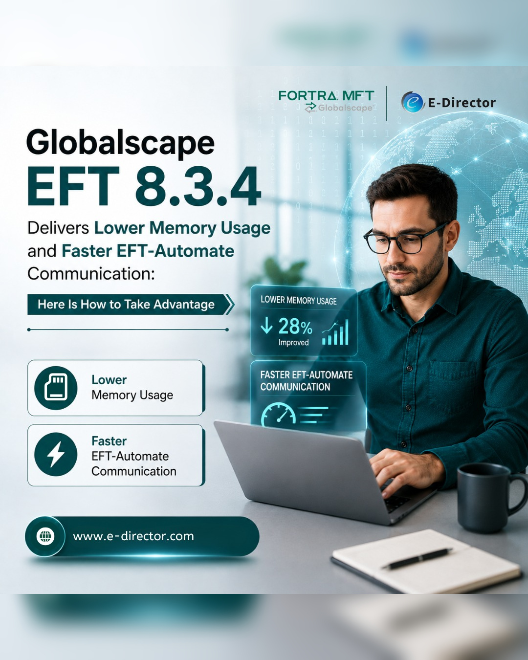 Efficiency upgrades matter, especially when your file transfer operations run at enterprise scale.
Globalscape EFT 8.3.4 brings meaningful improvements to the way your systems perform, delivering lower memory usage and faster EFT-Automate communication so your workflows run leaner and more reliably. If you have been looking for a practical reason to upgrade or optimise your current EFT environment, this release gives you a clear path forward. Understanding what has changed and how to configure your setup to take full advantage of these gains is the difference between an upgrade that sits idle and one that actively improves your operations.
Stay informed, stay optimised and keep your global file transfer infrastructure performing at its best. Read our latest breakdown to learn exactly how to put Globalscape EFT 8.3.4 to work for your organisation.
https://www.e-director.com/globalscape
#ProjectManagement #GlobalBusiness #MultinationalProjects #ProjectLeadership #InternationalProjects #EDirector #GlobalEDirector #EFT834 #Globalscape