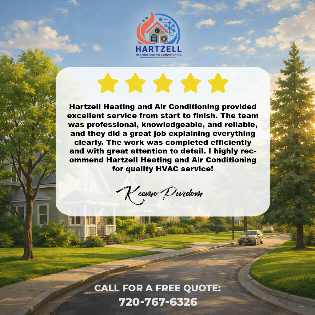 ⭐️⭐️⭐️⭐️⭐️ Another 5-star experience!
We’re proud to provide professional, reliable HVAC service from the first conversation to the final walkthrough. Clear communication, quality workmanship, and attention to detail are what we strive for on every job.
Thank you, Keemo, for trusting Hartzell Heating & Air Conditioning! 🙌
Need HVAC service, repair, or a new system?
📞 Call 720-767-6326 for a free quote.