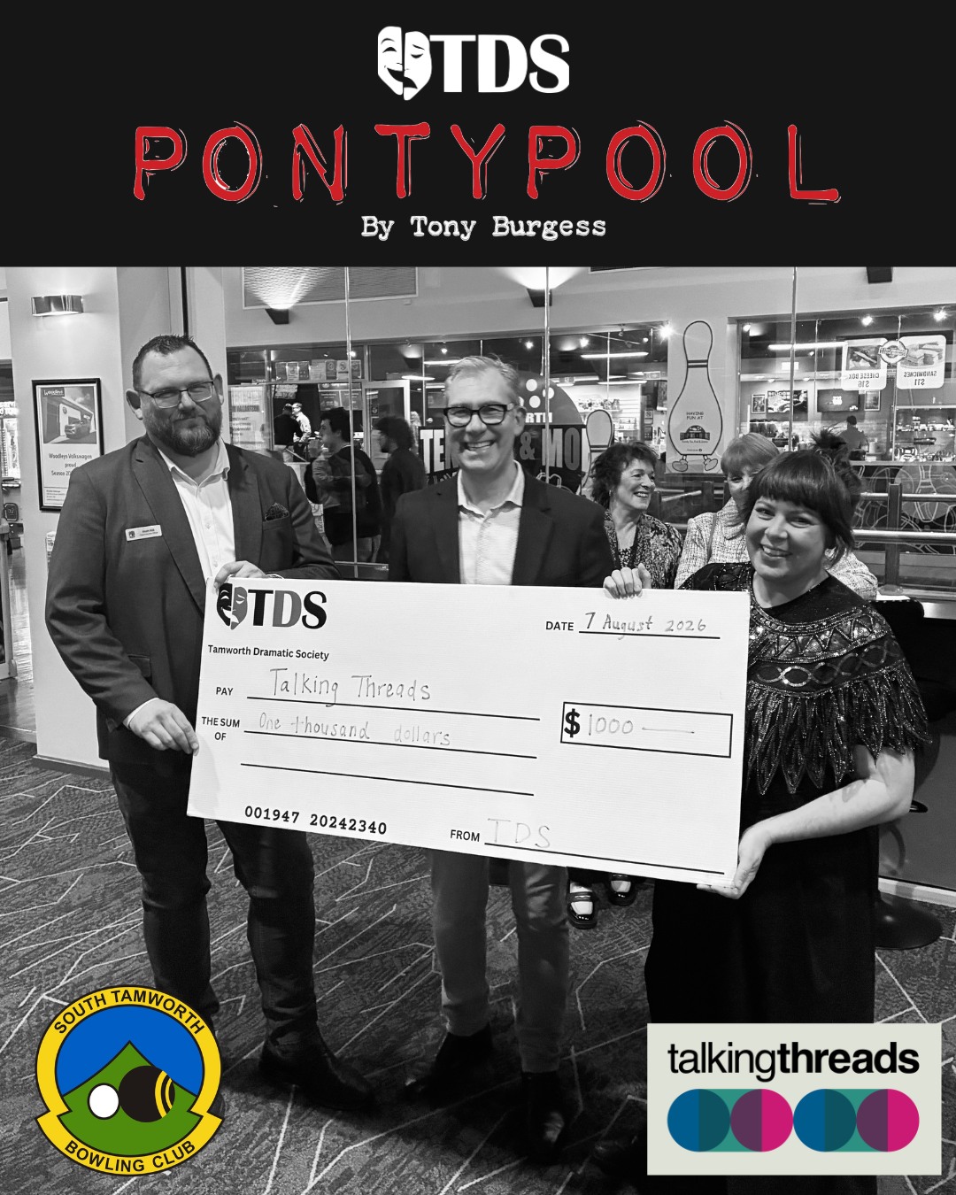What an amazing Gala Opening Night and hosting the Australian premiere.
Thank you, South Tamworth Bowling Club and Talking Threads, for getting on board and supporting our production.
If you missed out, don't worry, there are another 7 shows!!
August 7th to 15th | Capitol Theatre Tamworth
Get tickets here: https://entertainmentvenues.com.au/pontypool
#tdspontypool2026
#pontypool
#pontypoolbytonyburgess
#thingstodotamworth #captioltheatretamworth #auspremiere
#tds #tamworth #theatre #whatsontamworth