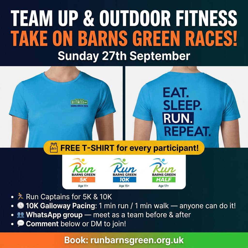 🏃 FREE T-SHIRT + TEAM UP FOR BARNS GREEN RACES 2026! 🎽
We're doing this one TOGETHER — and every single person who signs up through our group gets a FREE Up & Outdoor Fitness Barns Green 2026 t-shirt!
Barns Green Races is happening on Sunday 27th September, and we want as many of you as possible lining up with us. Whether you're walking it, jogging it, or running it — it doesn't matter. The goal is simple: get to that finish line.
🗓 DATE: Sunday 27th September 📍 EVENT: Barns Green Races 🏅 DISTANCES: 5km | 10km | Half Marathon
Here's what we've got lined up for our group:
✅ FREE Up & Outdoor Fitness Barns Green 2026 t-shirt for every member or our run group participant who signs up through us
✅ Run captains supporting the 5km and 10km
✅ Galloway pacing on the 10km — 1 minute run / 1 minute walk, making it achievable for EVERYONE
✅ A WhatsApp group to arrange meeting up before and after — so we arrive together and celebrate together
This is not about pace. It's not about being "a runner." Run, walk, jog — do whatever gets you round. We'll be there every step of the way.
💪 Want to take part? Drop a comment below or DM me and I'll add you to the
WhatsApp group. That's how you lock in your free t-shirt too!
And if you want to start prepping, our Sunday Social Runs at 8:25am are the perfect way to build up your miles in the lead-up. Come and join us!
📋 Book your place direct here 👉 https://runbarnsgreen.org.uk
Let's fill that start line with Up & Outdoor Fitness faces! 🙌 Who's in?!
#BarnsGreenRaces #UpAndOutdoorFitness #Billingshurst #RunTogether #FreeShirt #BootcampFamily #FitnessJourney #CommunityRuns