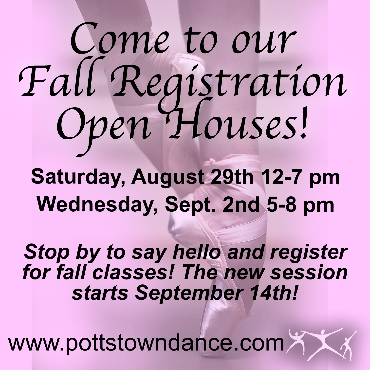 Fall is around the corner and many of you have already gotten your letters with your class choices for the upcoming season! Mark your calendars for our Fall Registration Open Houses and we can't wait to see you there!
#danceclasses #danceclassesforkids #danceclassesforadults #ipickpottstown