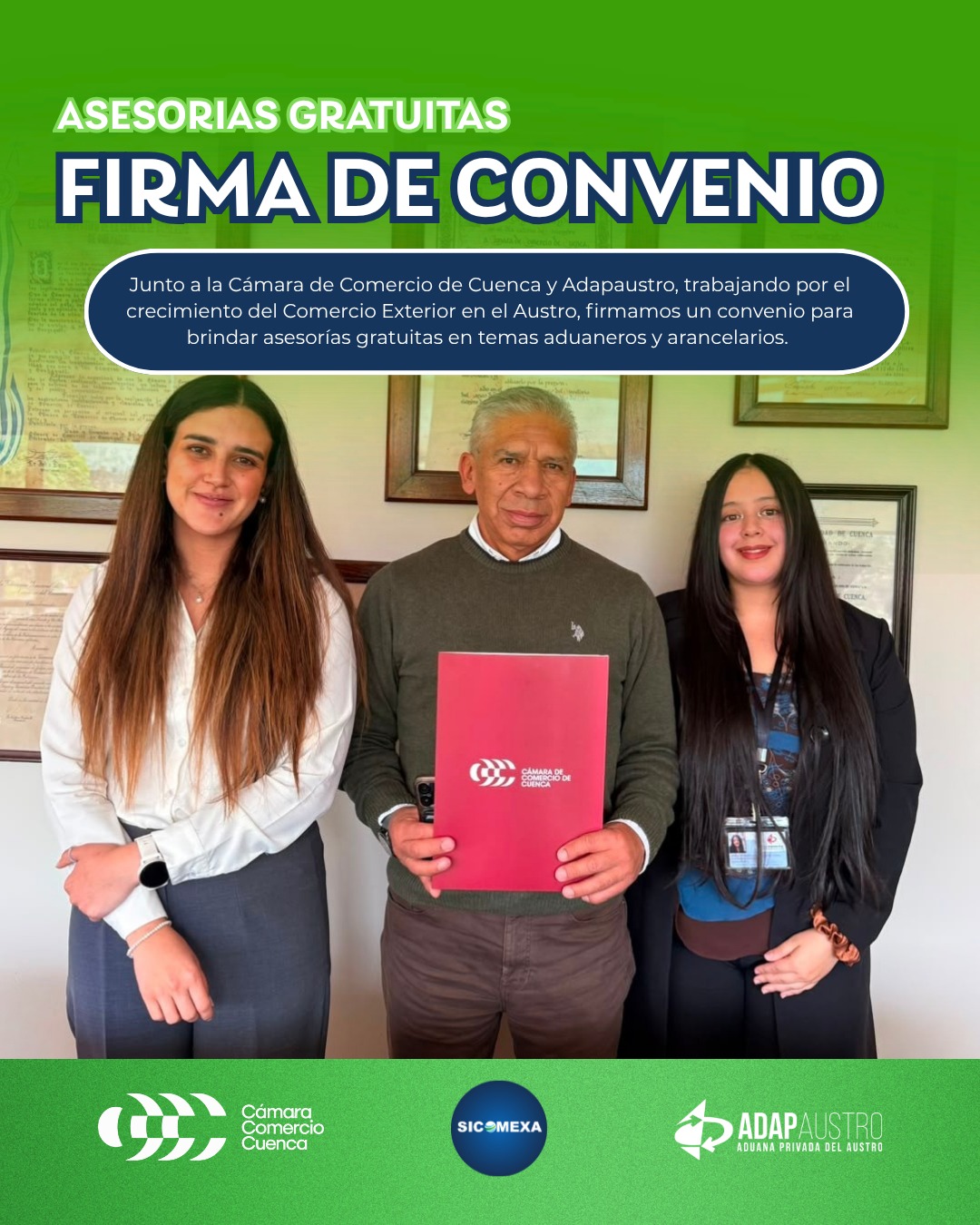 ¡SICOMEXA se suma a este compromiso!
Nos complace anunciar que SICOMEXA se une al convenio de asesorías gratuitas junto a la Cámara de Comercio de Cuenca y ADAPAUSTRO, con el objetivo de brindar orientación y acompañamiento a emprendedores, empresarios e importadores que buscan hacer realidad sus proyectos de comercio exterior. 🌎📦
A través de este espacio podrás resolver tus inquietudes y recibir asesoría especializada en procesos de importación, trámites aduaneros, clasificación arancelaria y demás temas relacionados con el comercio exterior.
📍 Te esperamos todos los martes en la Cámara de Comercio de Cuenca.
💬 ¿Tienes un proyecto de importación y no sabes por dónde empezar? Acércate y recibe orientación para tomar decisiones más seguras y avanzar con tu proyecto.
SICOMEXA | Tu aliado en comercio exterior.
#SICOMEXA #AsesoríasGratuitas #CámaraDeComercioDeCuenca #ComercioExterior #Importaciones #Aduana #Importadores #Cuenca #Ecuador