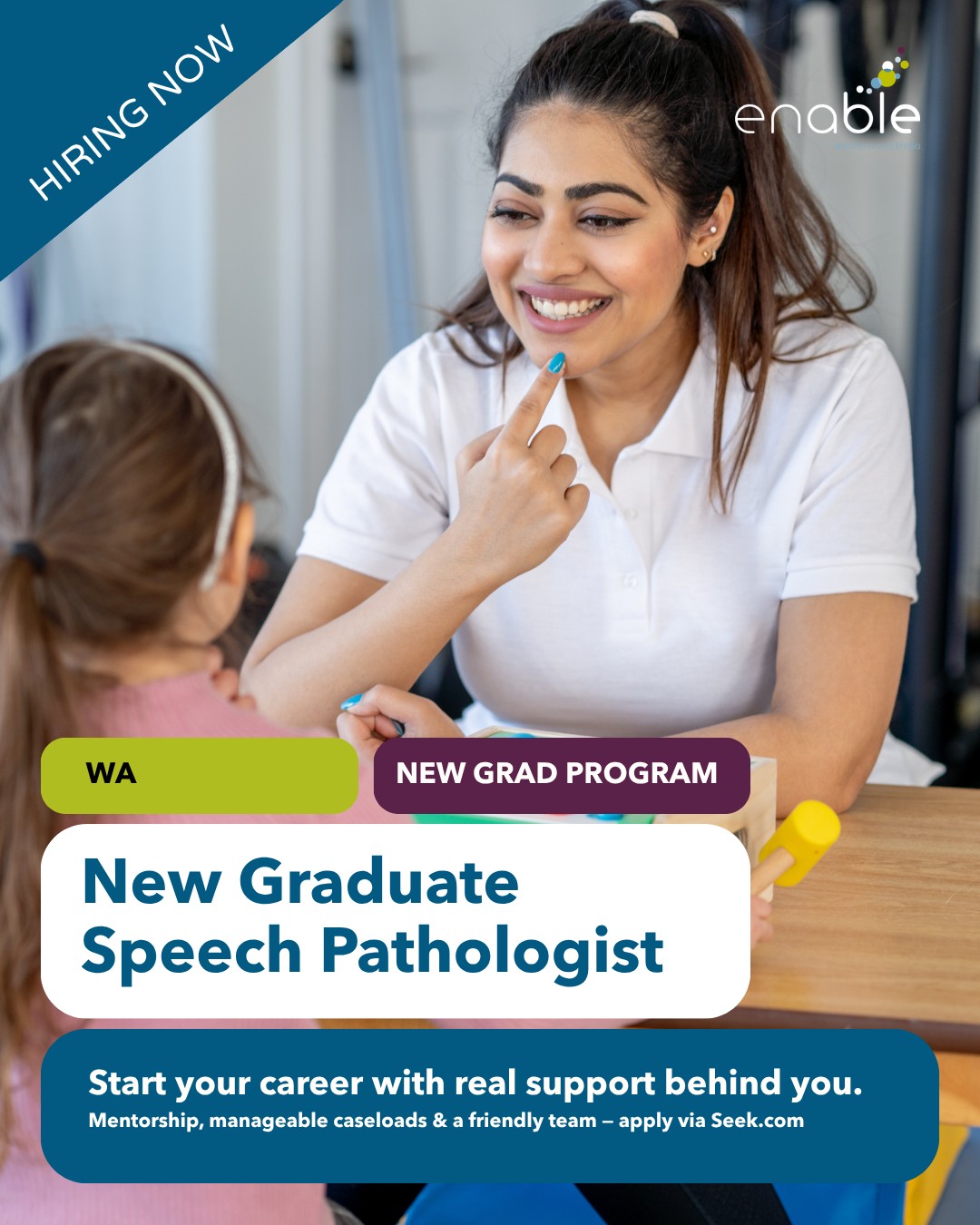 WE'RE HIRING 📣
New Graduate Speech Pathologist – WA
Starting out in speech pathology and looking for a team that'll help you grow?
We've got a new graduate role based in WA, with the mentoring and support to set you up for a strong start to your career. Curious? Full details are on SEEK — link in bio.
@curtinuniversity @murdochuniversity @universitywa #TherapyHire #SpeechPathologists #NewGraduateJobs #OccupationalTherapists #MandurahJobs #PerthJobs