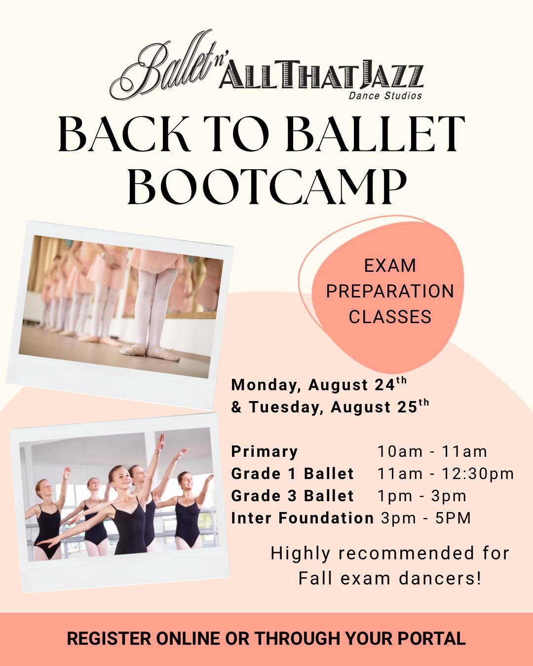 β¨ Back to Ballet Bootcamp! π©° Join Miss Gillian next Monday and Tuesday for exam prep and review classes to get ready for our Fall Ballet exams (taking place in November). βοΈ Highly recommended for dancers planning to take exams!
Enrol through the Parent Portal or on our website - dancers from other studios welcome π #balletnallthatjazz