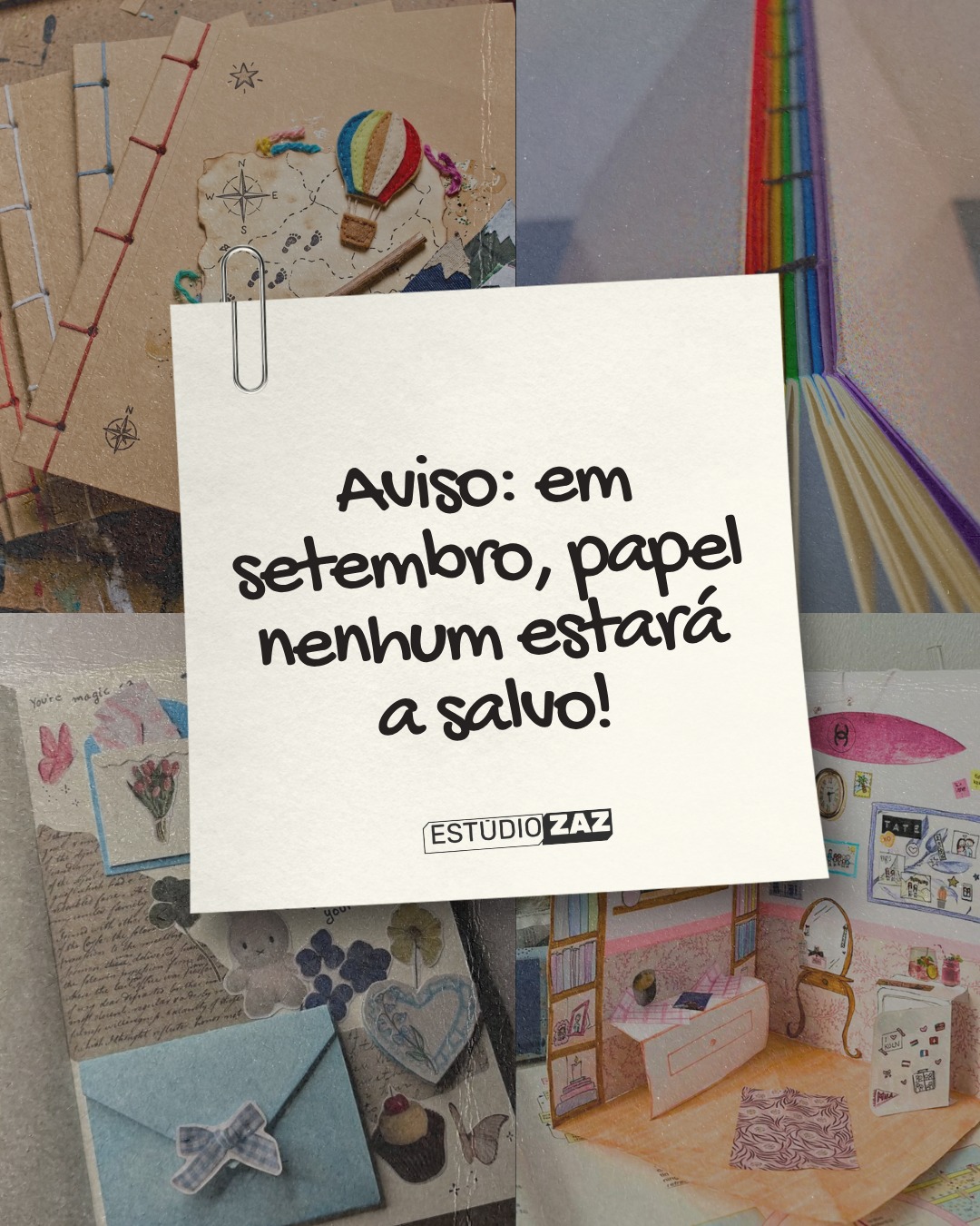 os dias 05 e 06/09, às 15h, o Estúdio ZAZ recebe um fim de semana de oficinas para crianças, jovens e adultos colocarem as ideias para fora da cabeça e direto nas mãos.
📌 05/09 — Infantil, de 7 a 13 anos
• Encadernação: Livro de Aventuras, com Camila Cuqui
• Quarto em Pop Up, com Mari Dalat
📌 06/09— Jovens e adultos, a partir de 13 anos
• Encadernação: Diário de Bordo, com Camila Cuqui
• Álbum de Colagens, com o Estúdio ZAZ
Cada oficina custa R$ 180 por pessoa, com material incluso.
E vindo em dupla, tem 10% de desconto: R$ 162 por pessoa.
Um fim de semana para desacelerar a tela, experimentar materiais e descobrir o que aparece quando a gente faz com as próprias mãos. 💭🖐️
Inscrições no link da bio.